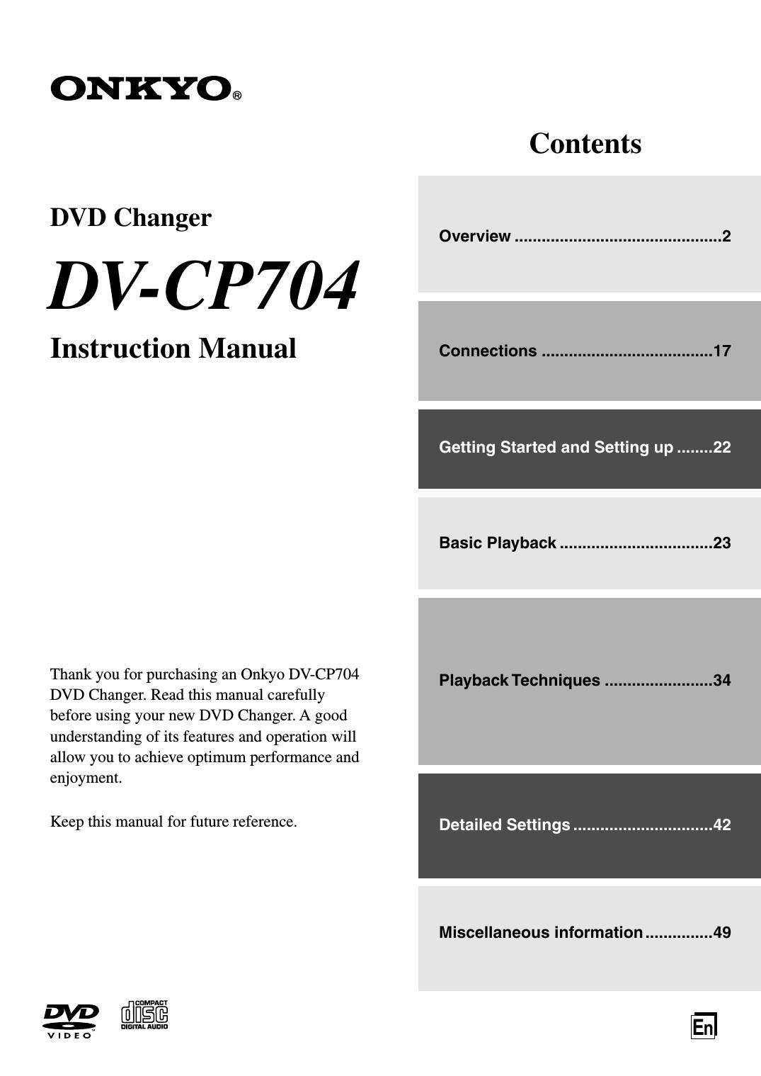 Onkyo DVCP 704 Owners Manual