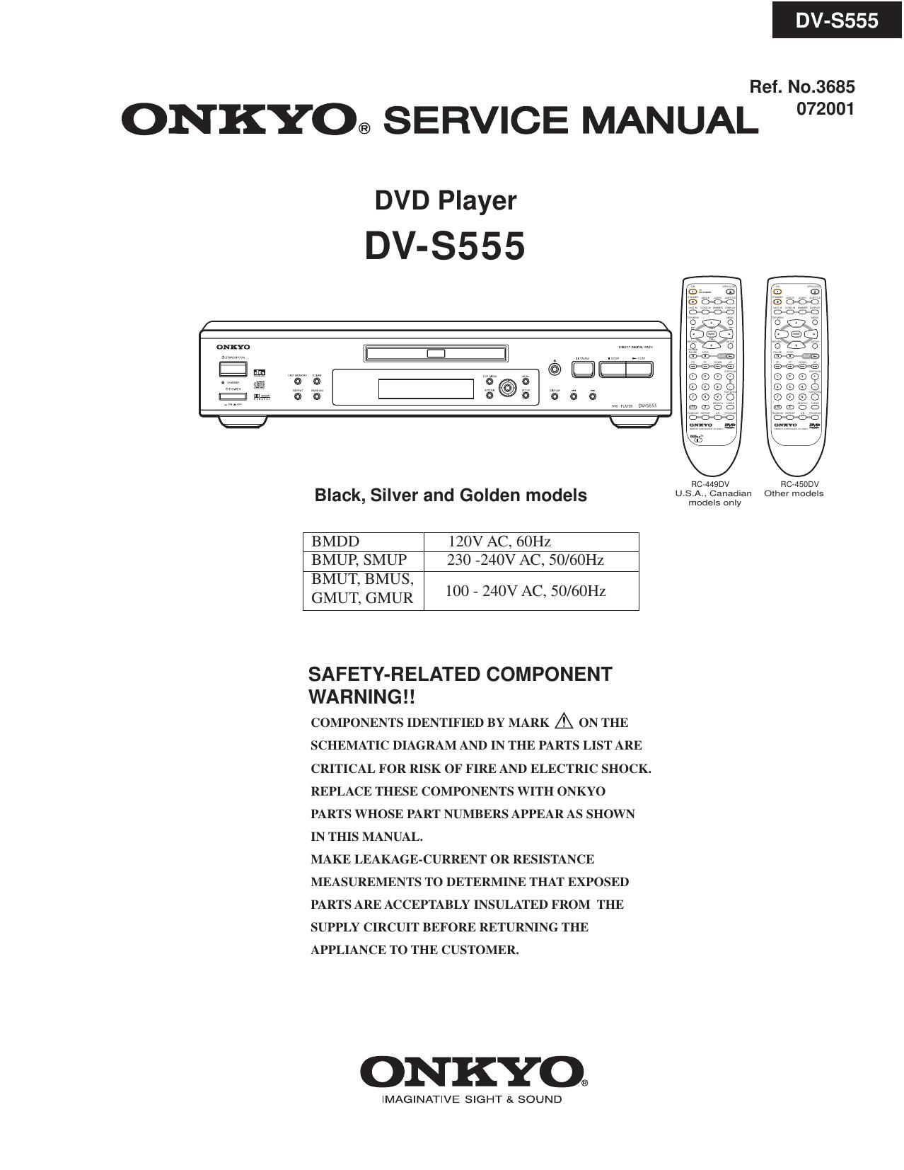 Onkyo DVS 555 Service Manual