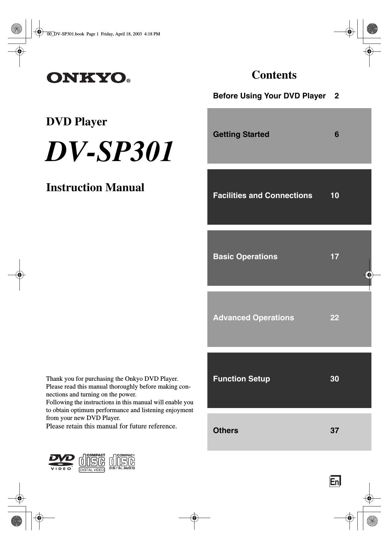 Onkyo DVSP 301 Owners Manual