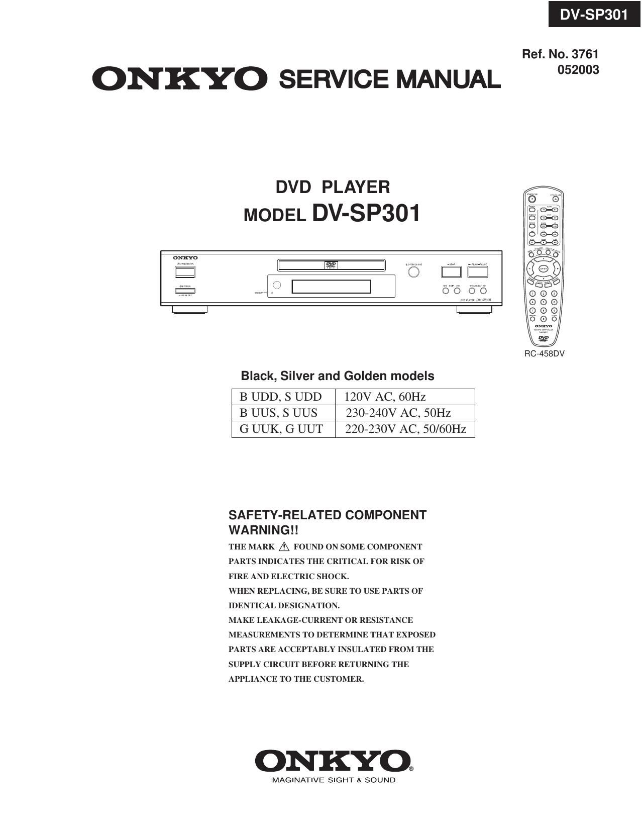 Onkyo DVSP 301 Service Manual