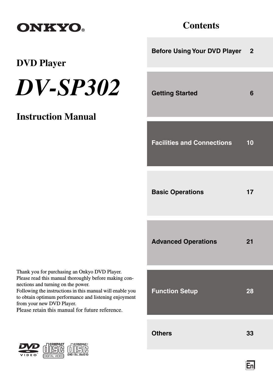 Onkyo DVSP 302 Owners Manual
