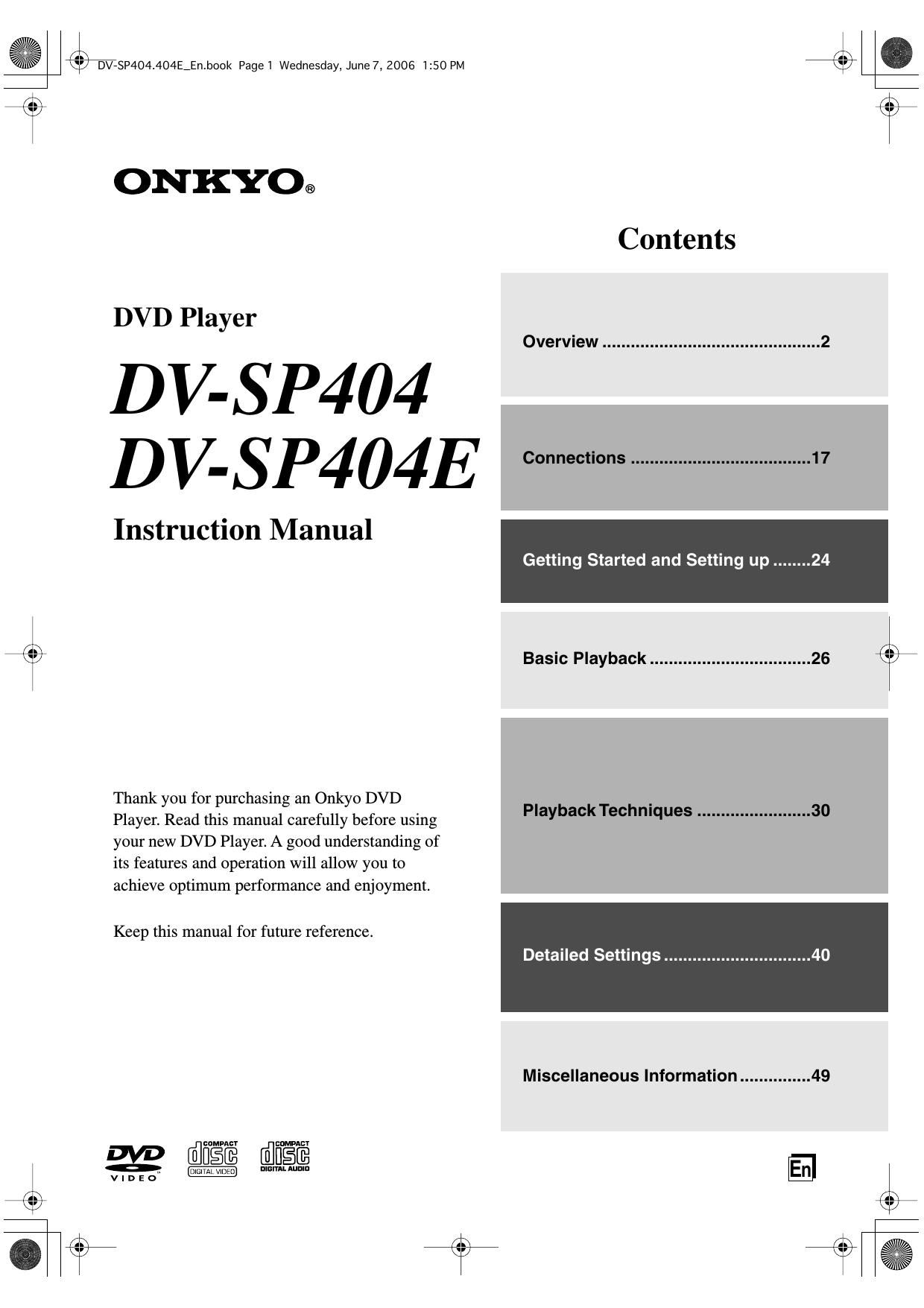 Onkyo DVSP 404 Owners Manual
