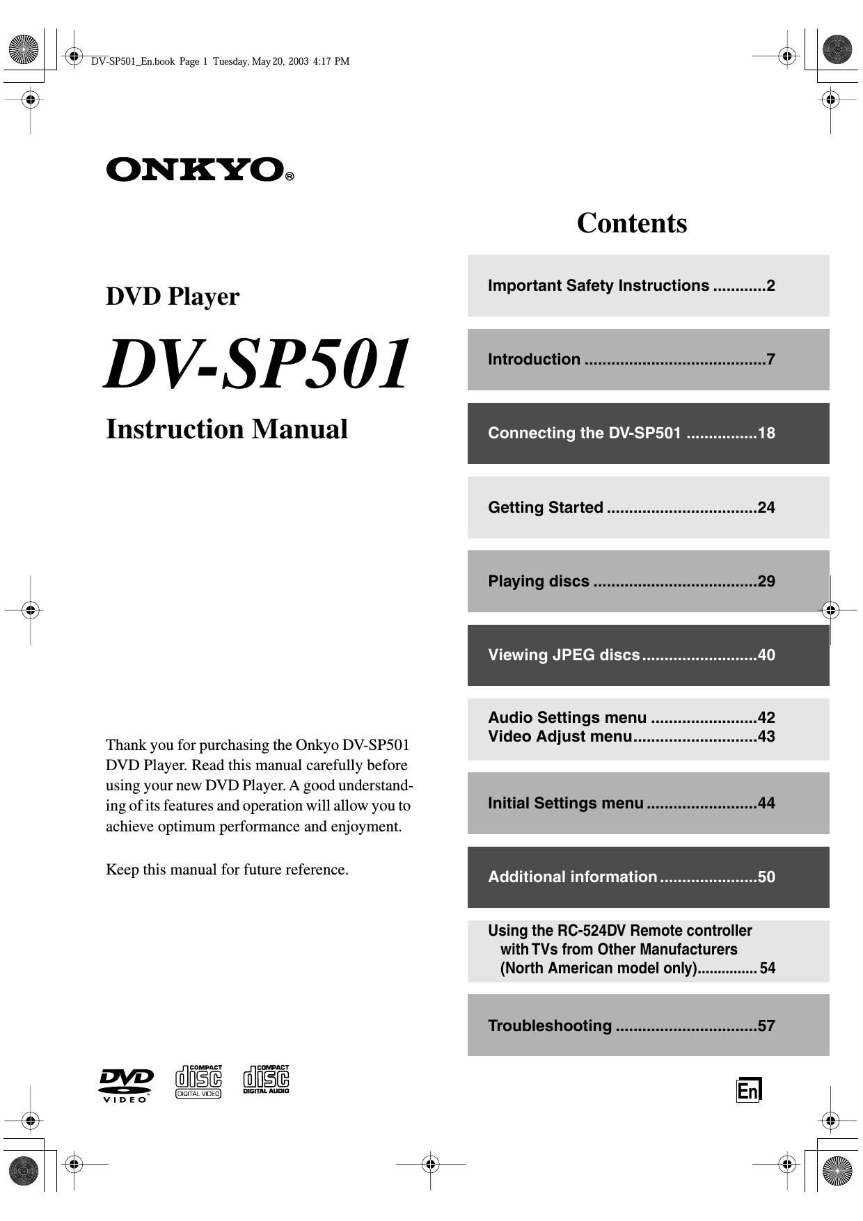 Onkyo DVSP 501 Owners Manual