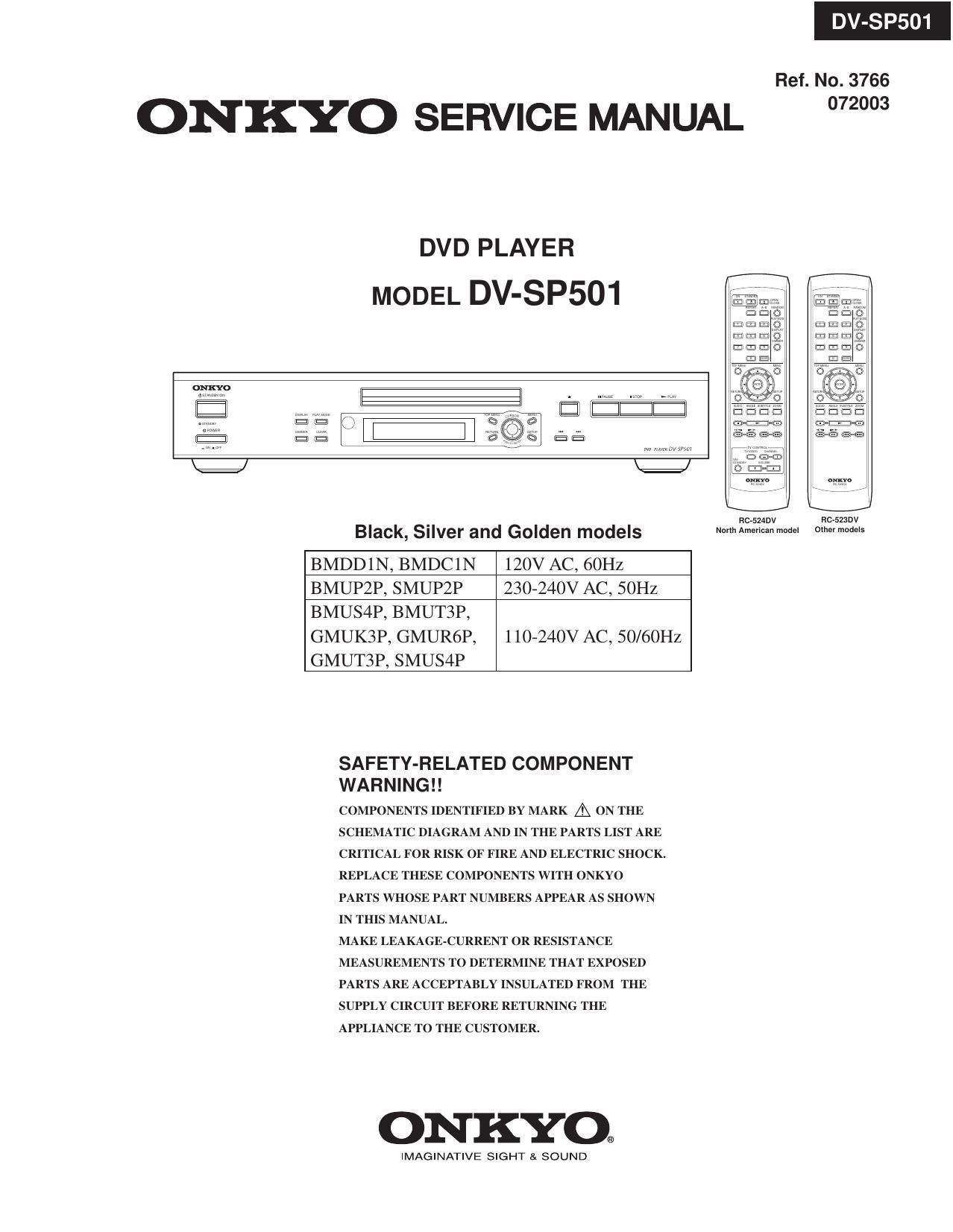 Onkyo DVSP 501 Service Manual