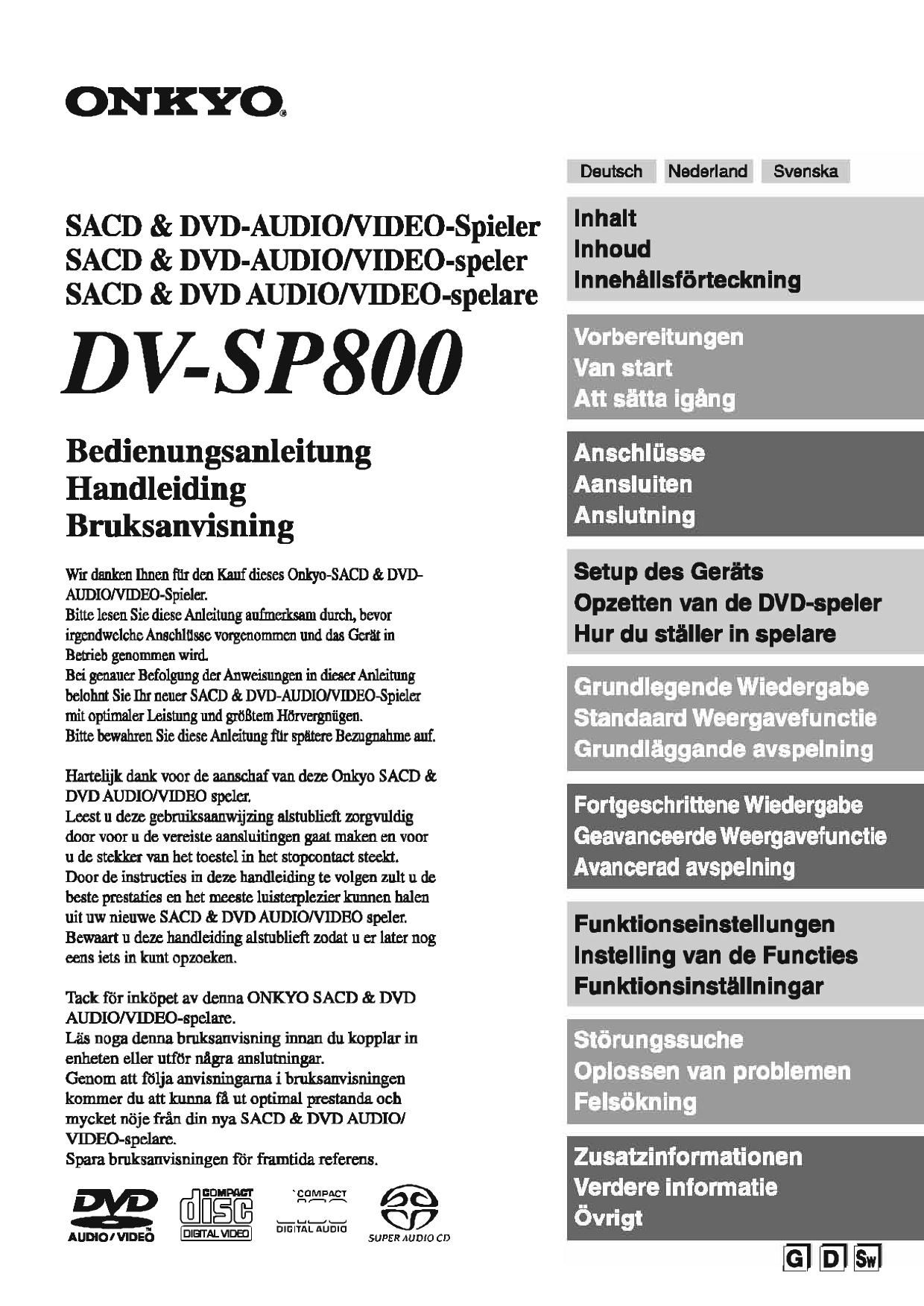 Onkyo DVSP 800 Owners Manual