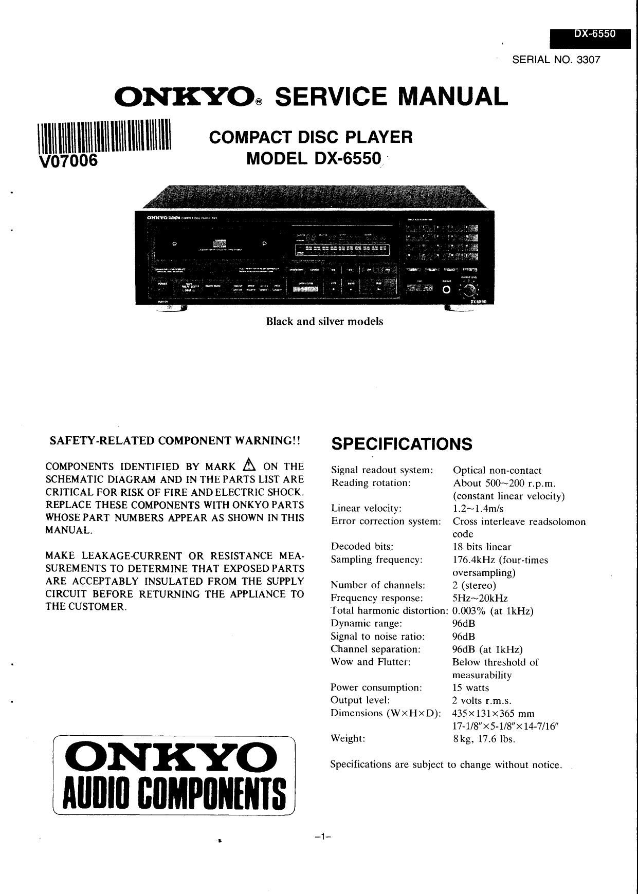 Onkyo DX 6550 Service Manual