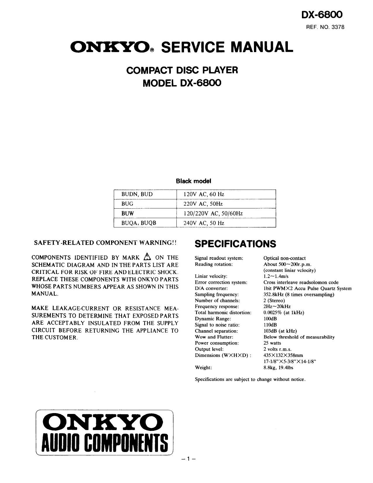 Onkyo DX 6800 Service Manual