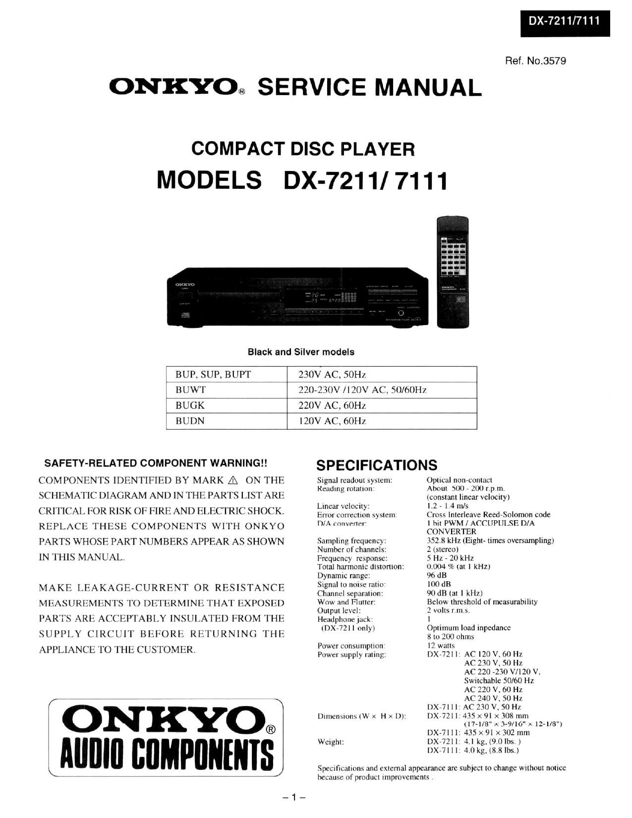 Onkyo DX 7211 Service Manual