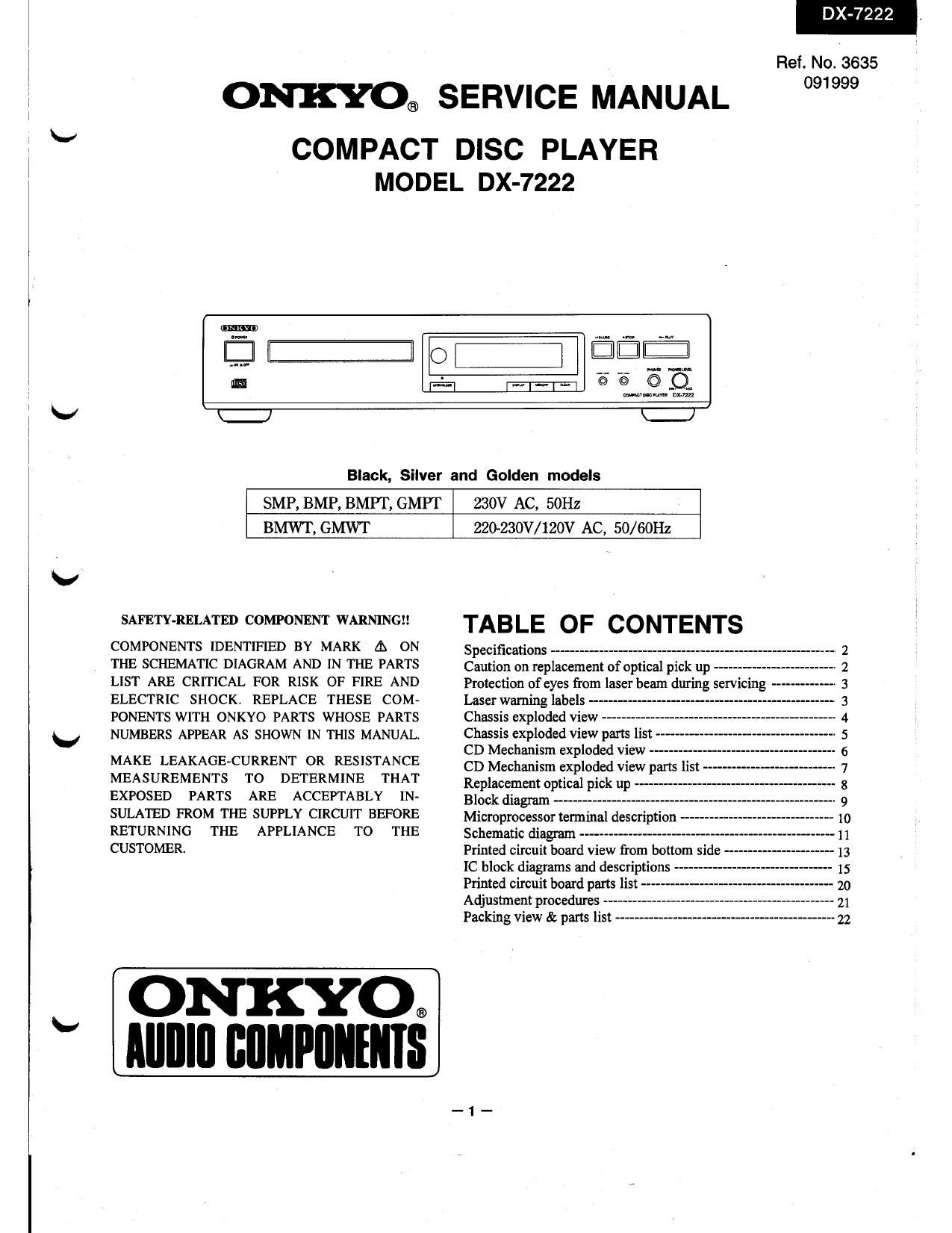 Onkyo DX 7222 Service Manual