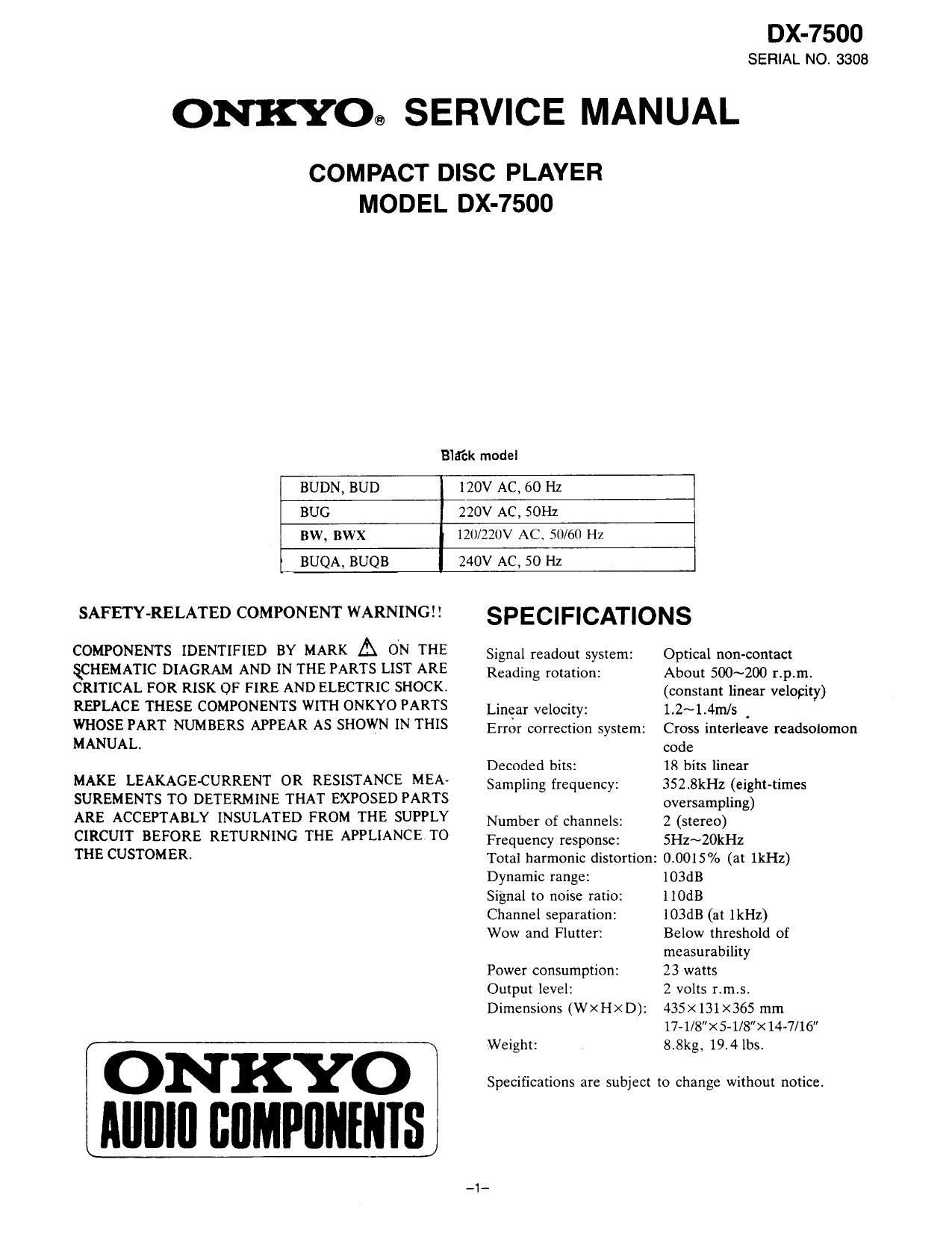 Onkyo DX 7500 Service Manual