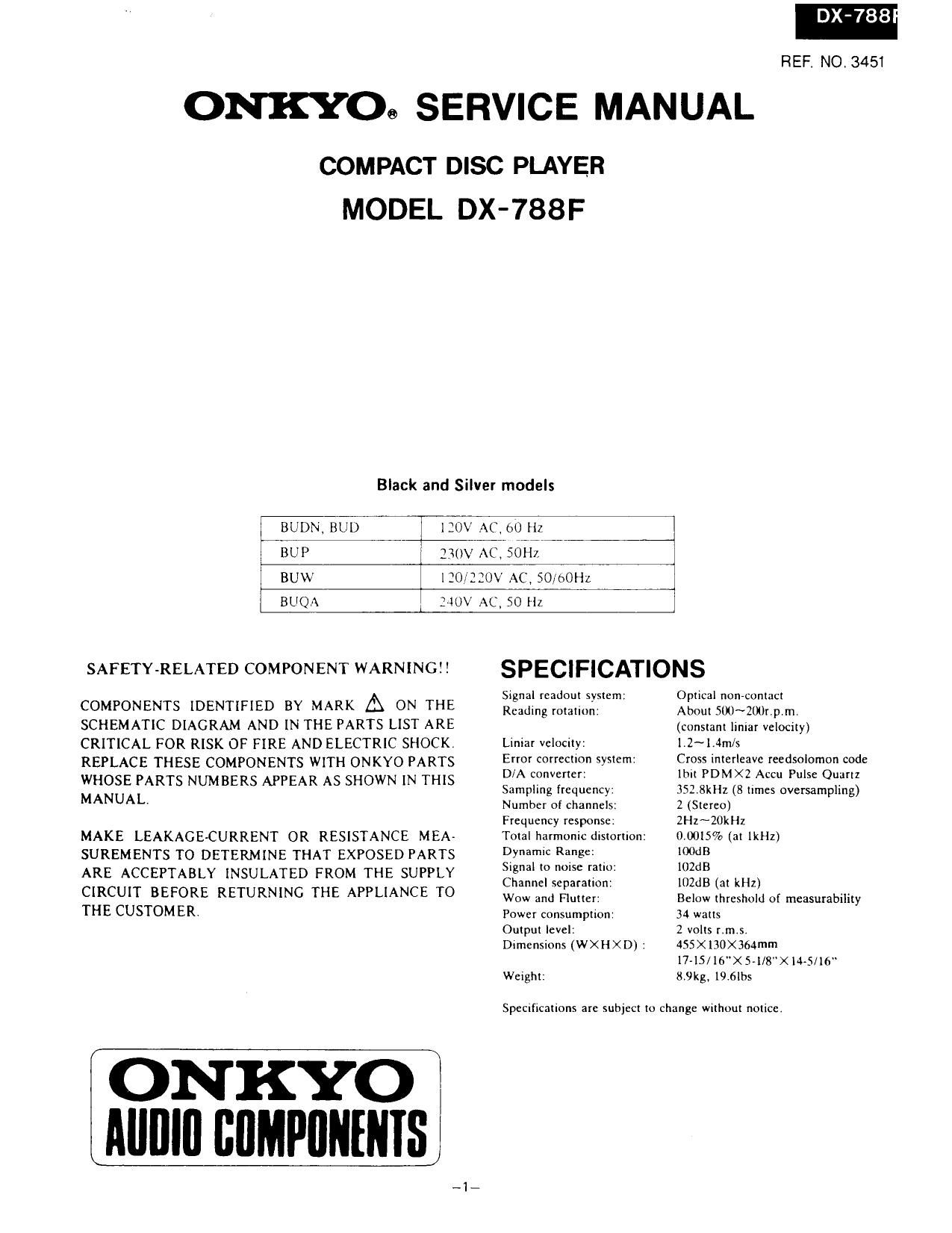 Free Audio Service Manuals - Free download Onkyo DX 788F Service Manual