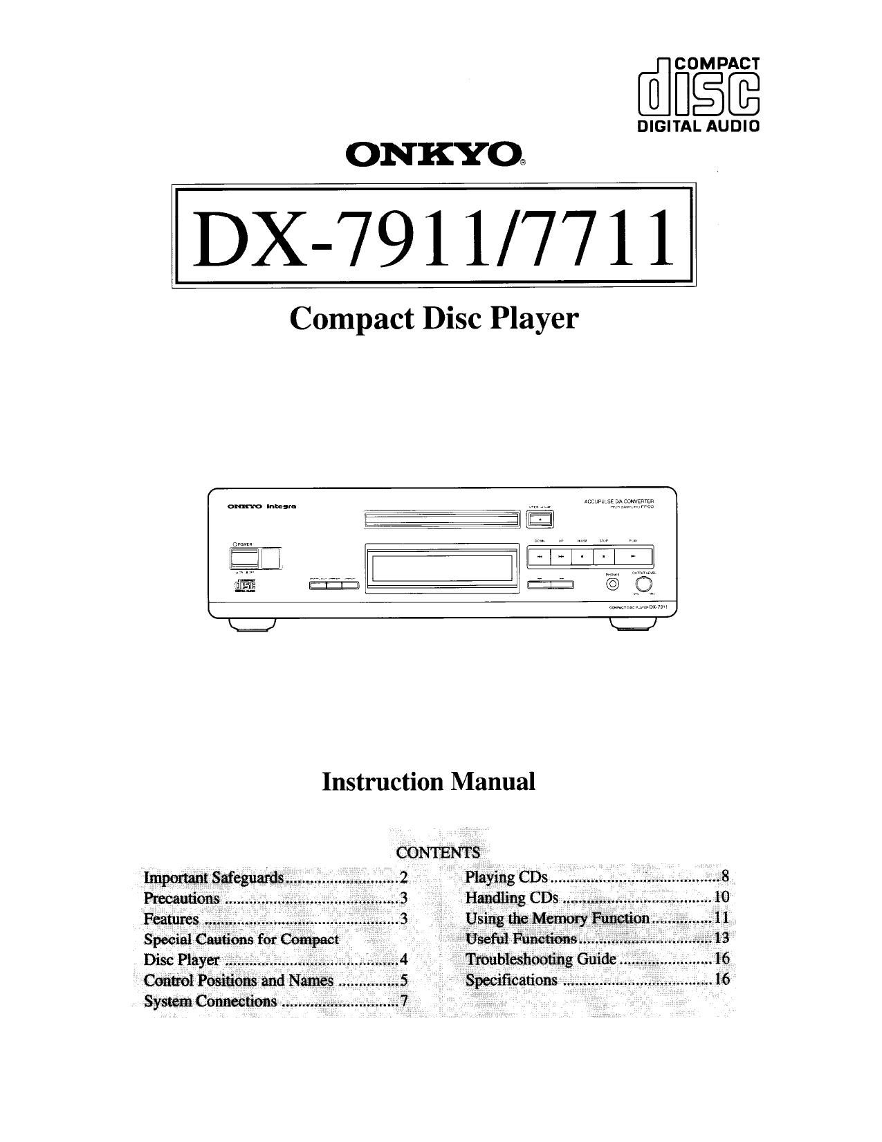 Onkyo DX 7911 Owners Manual