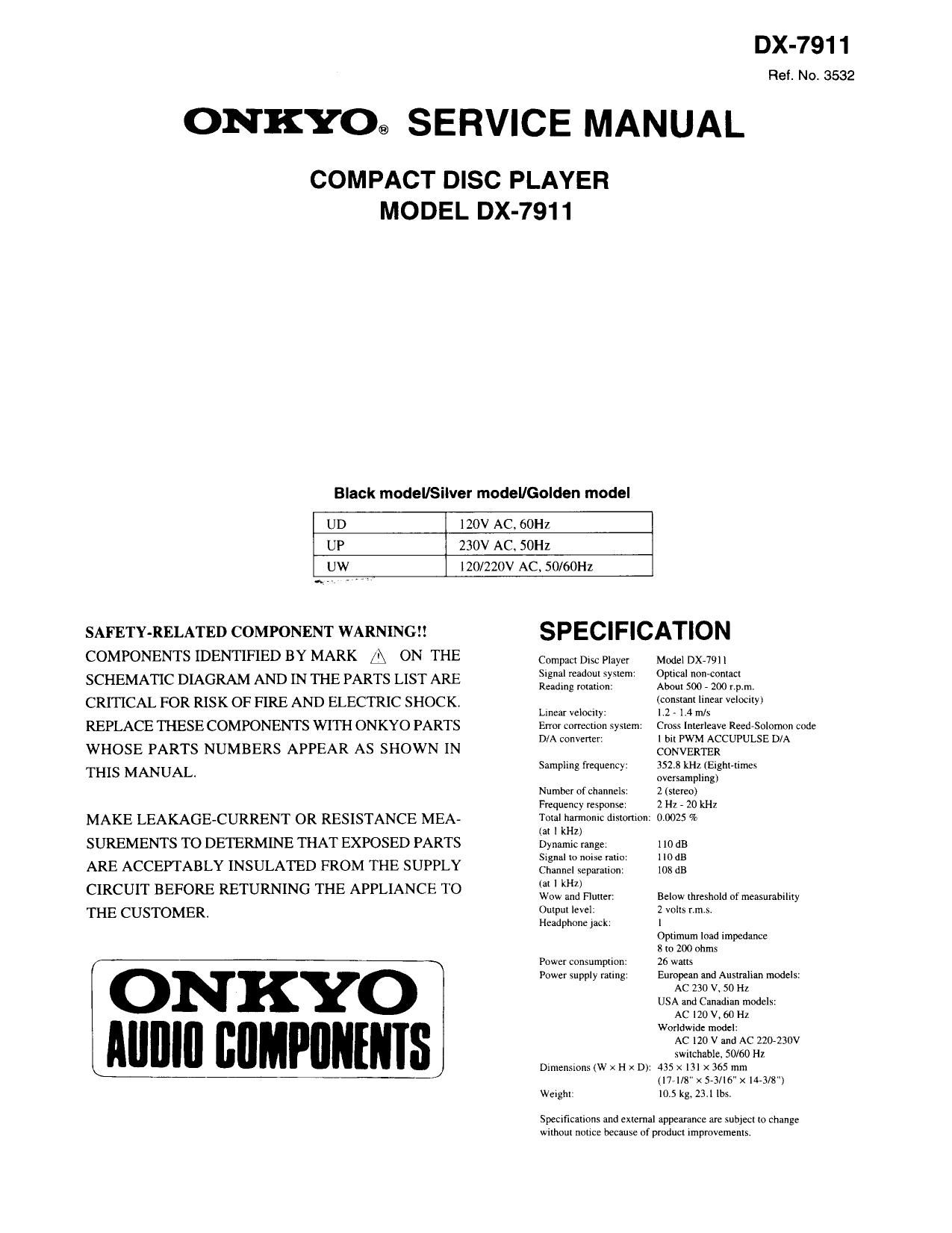 Onkyo DX 7911 Service Manual