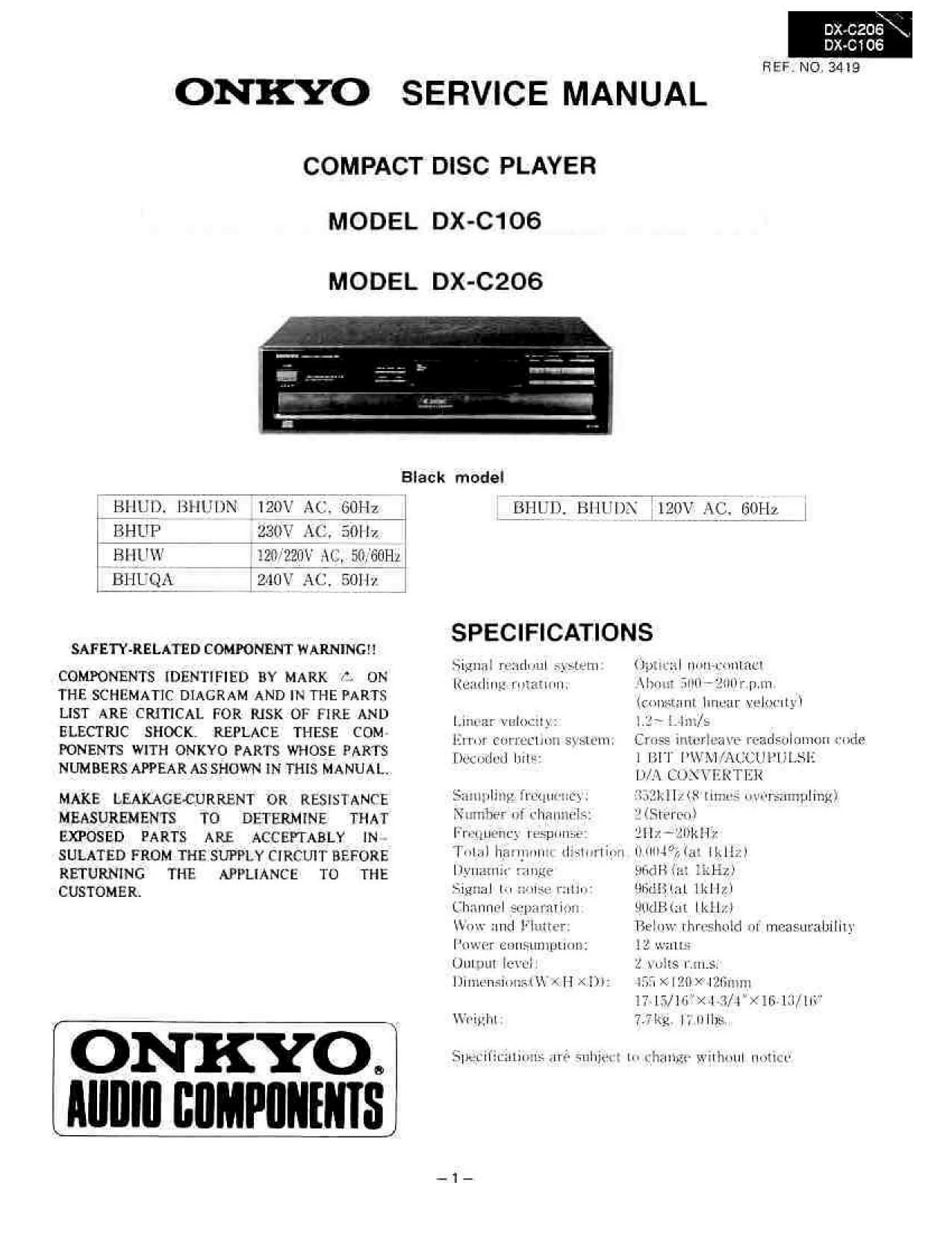 Onkyo DXC 106 206 Service Manual