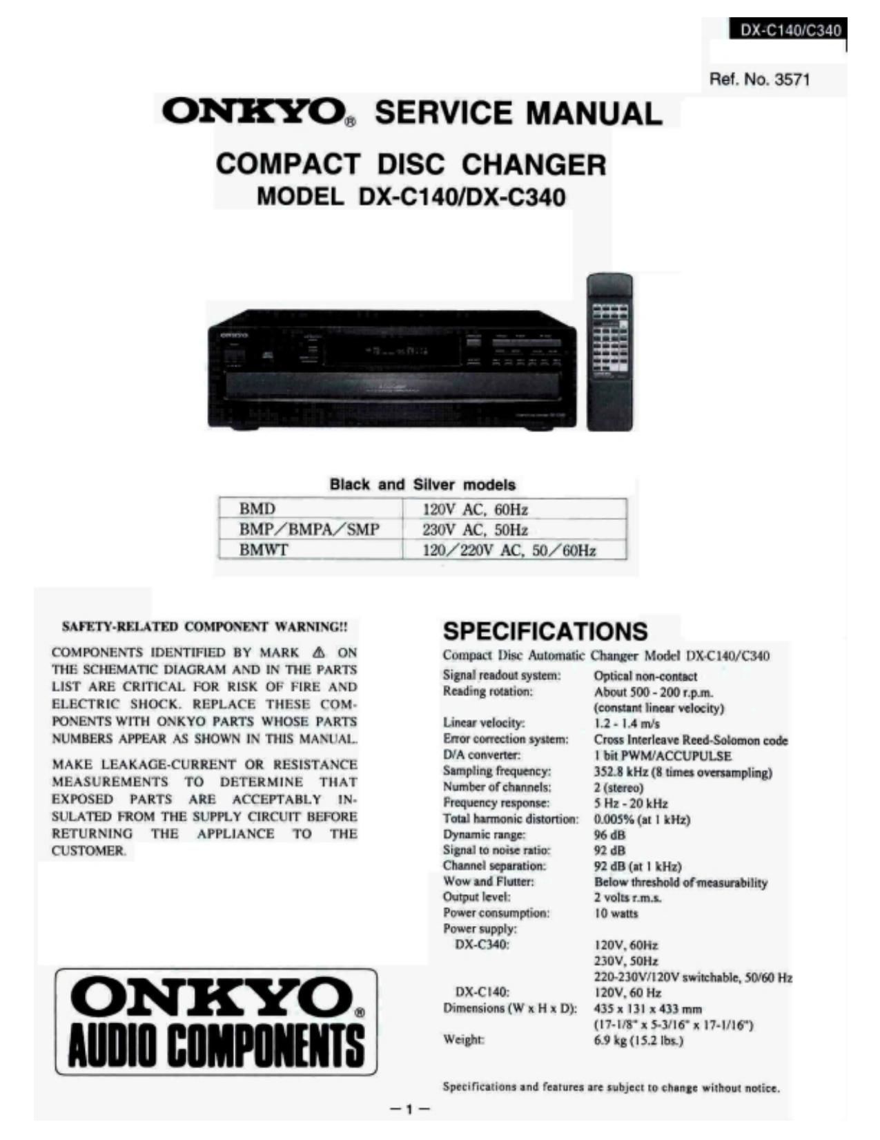 Onkyo DXC 340 Service Manual