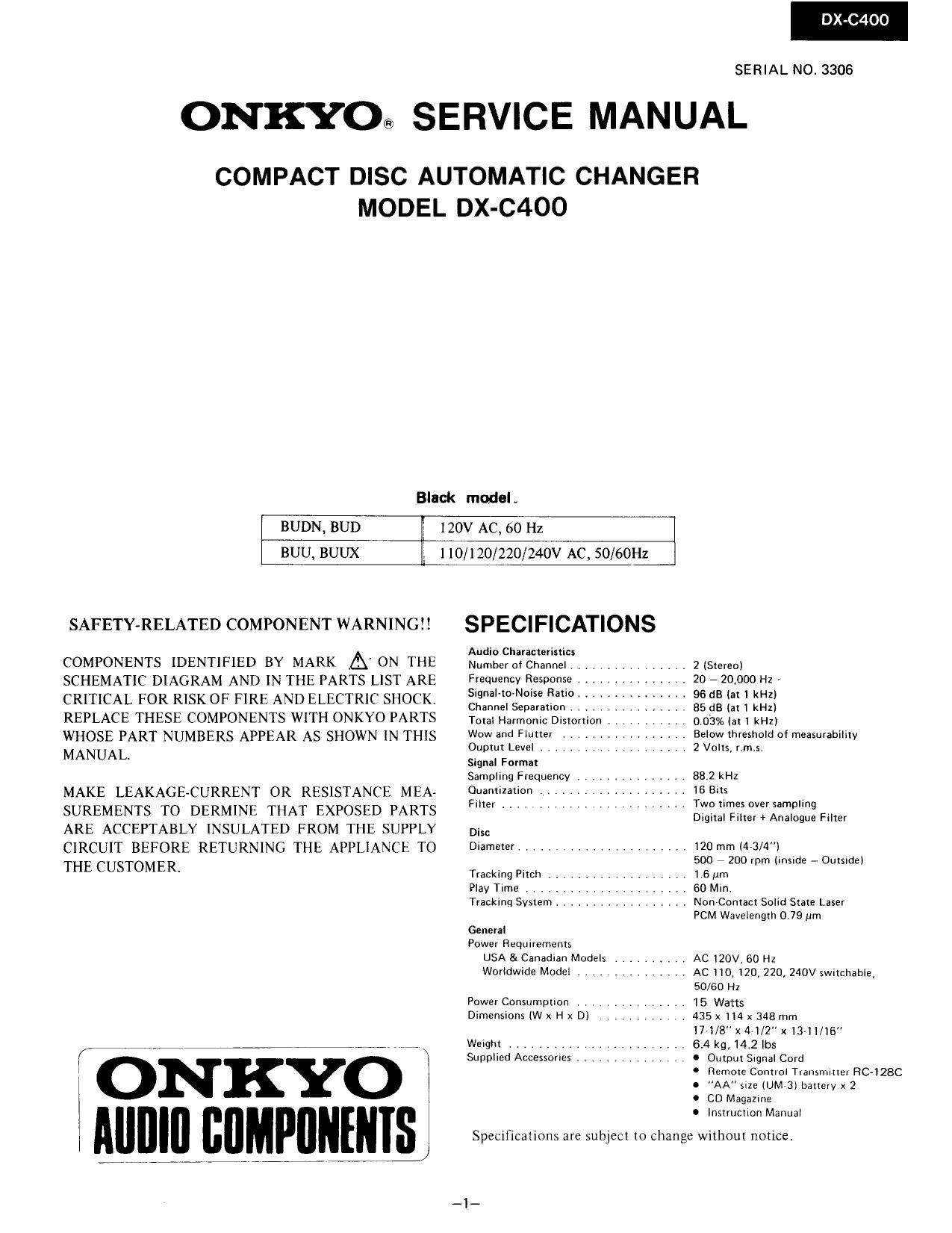 Onkyo DXC 400 Service Manual