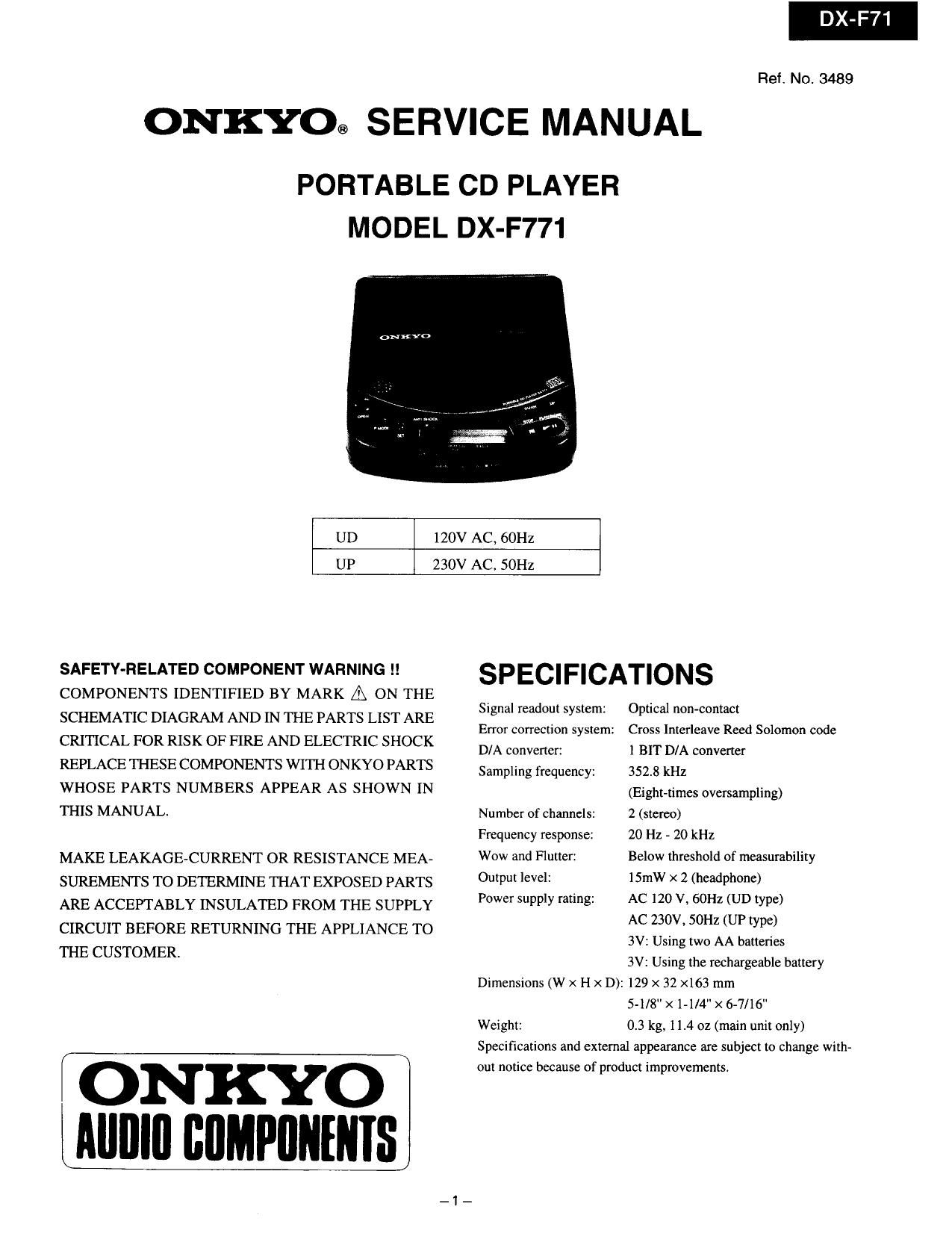 Onkyo DXF 771 Service Manual