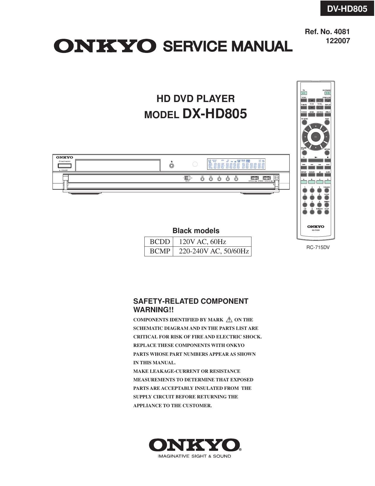 Onkyo DXHD 805 Service Manual