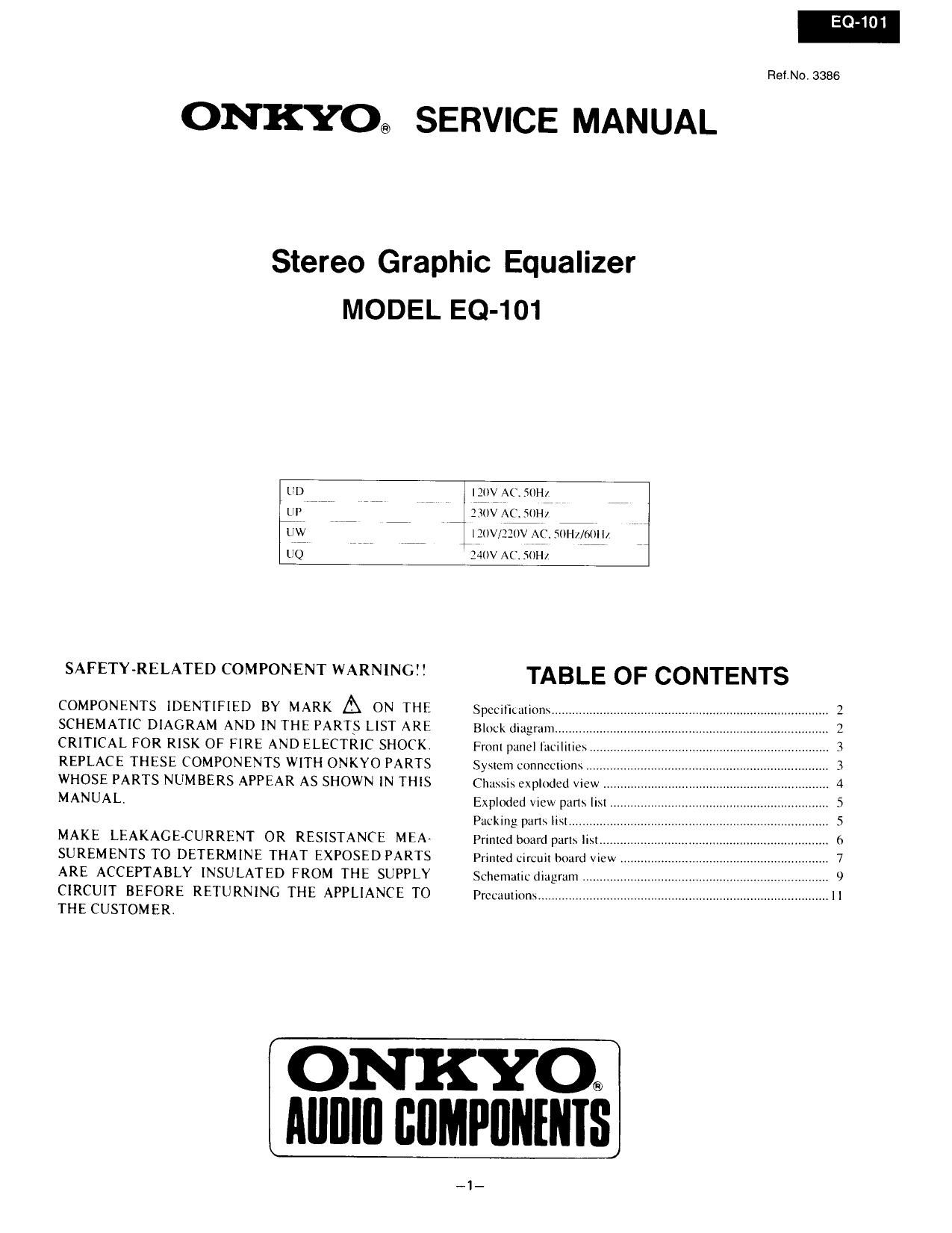 Onkyo EQ 101 Service Manual