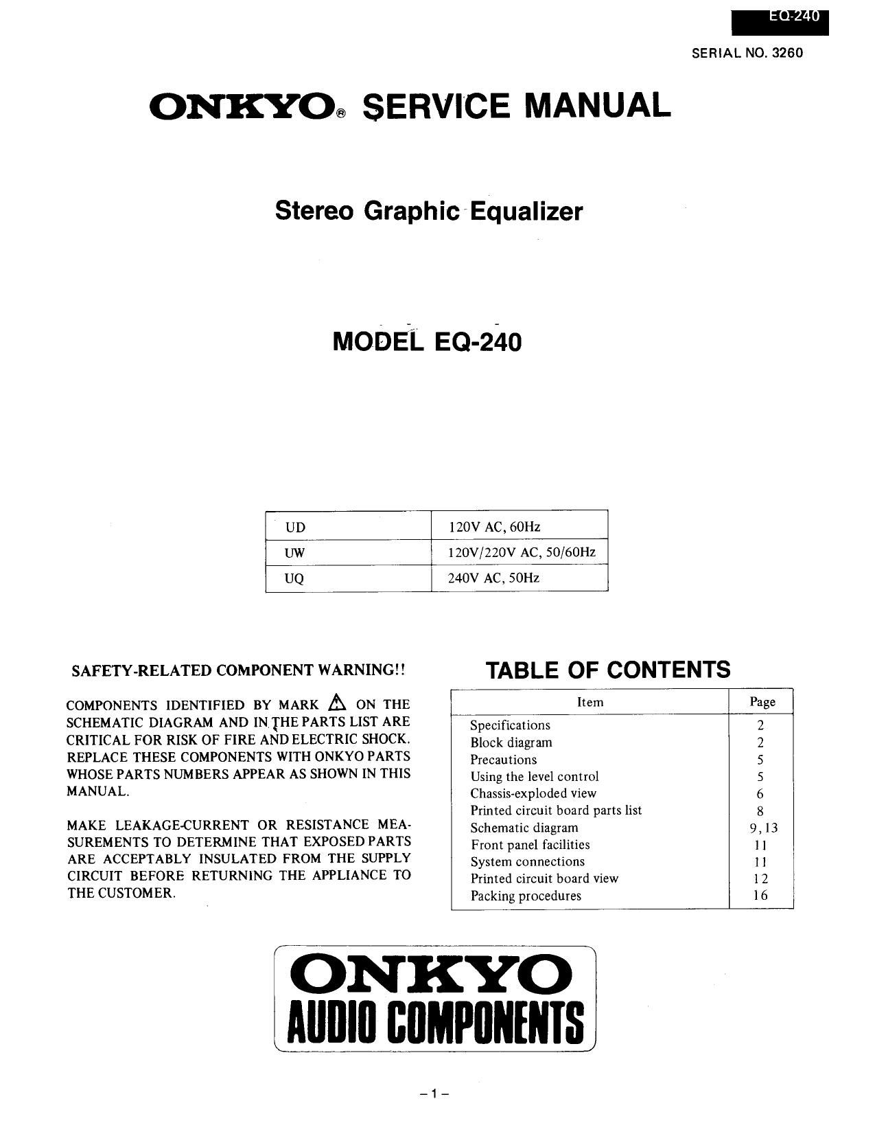 Onkyo EQ 240 Service Manual