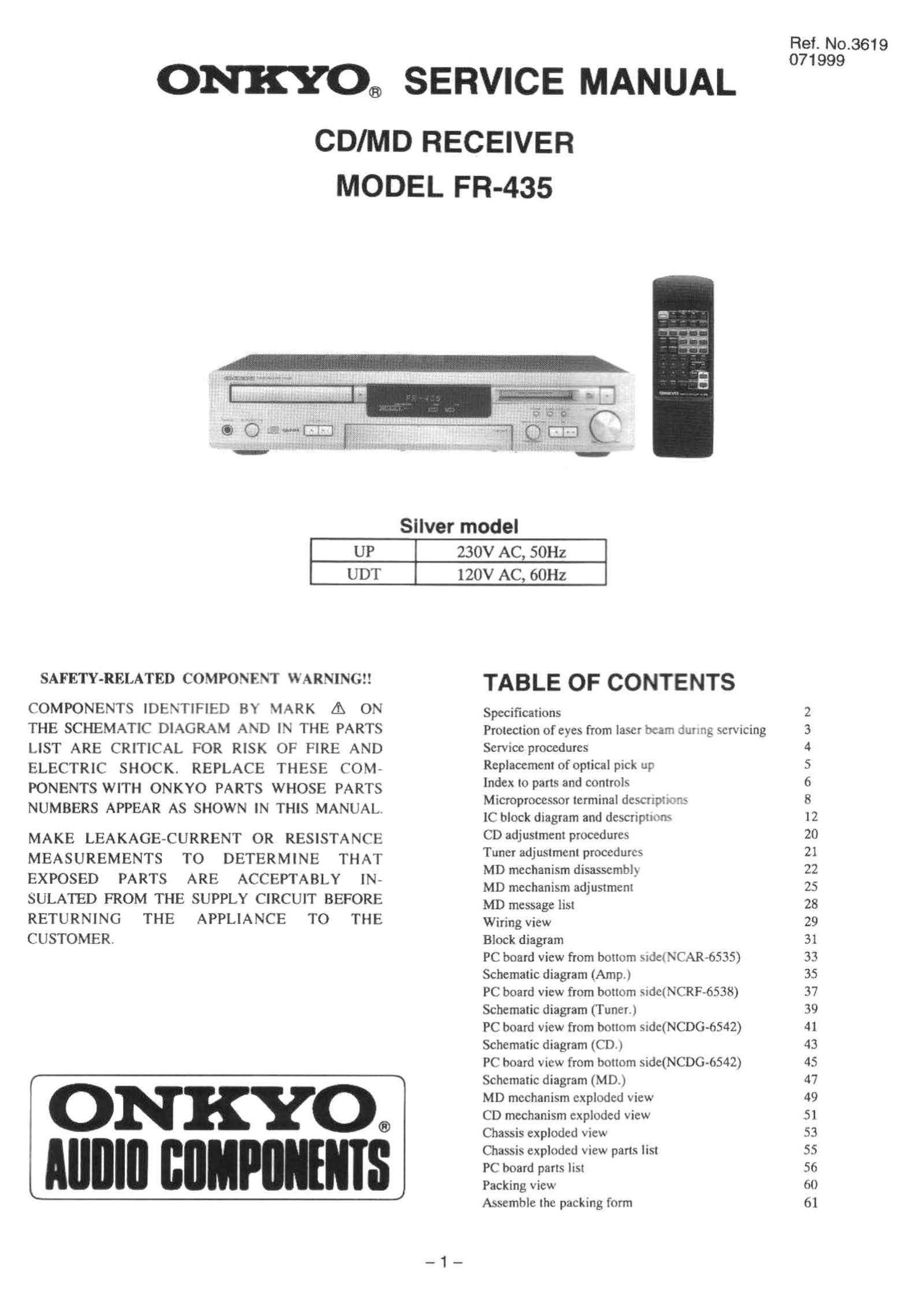 Onkyo FR 435 Service Manual