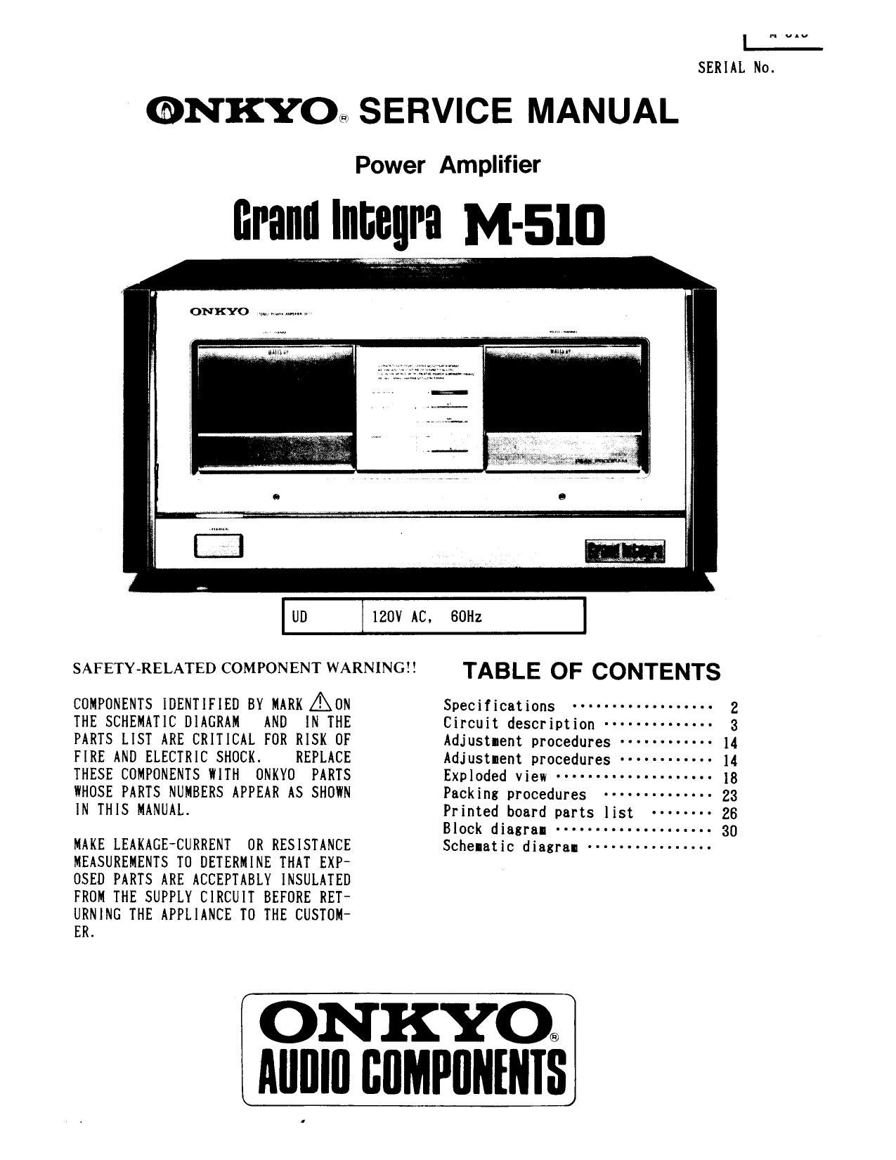 Onkyo Grand Integra M 510 Schematic