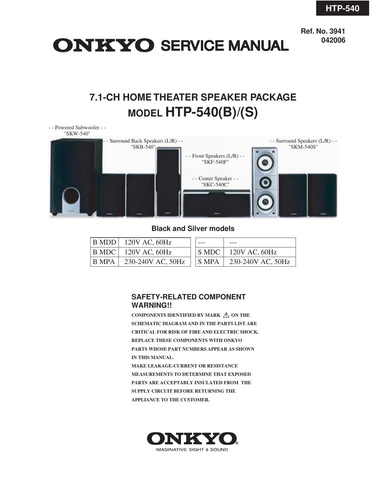 Onkyo HTP 540 Service Manual