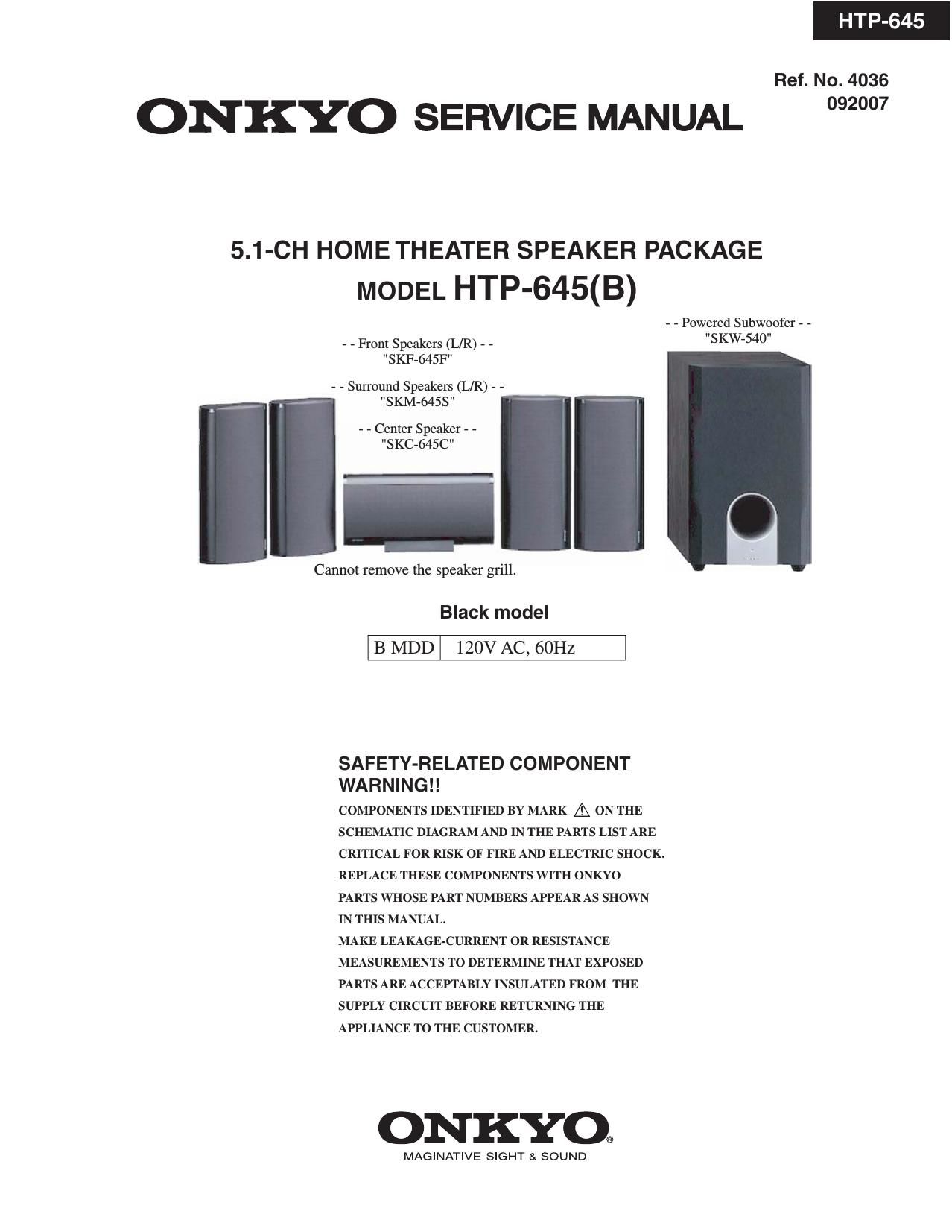 Onkyo HTP 645 Service Manual