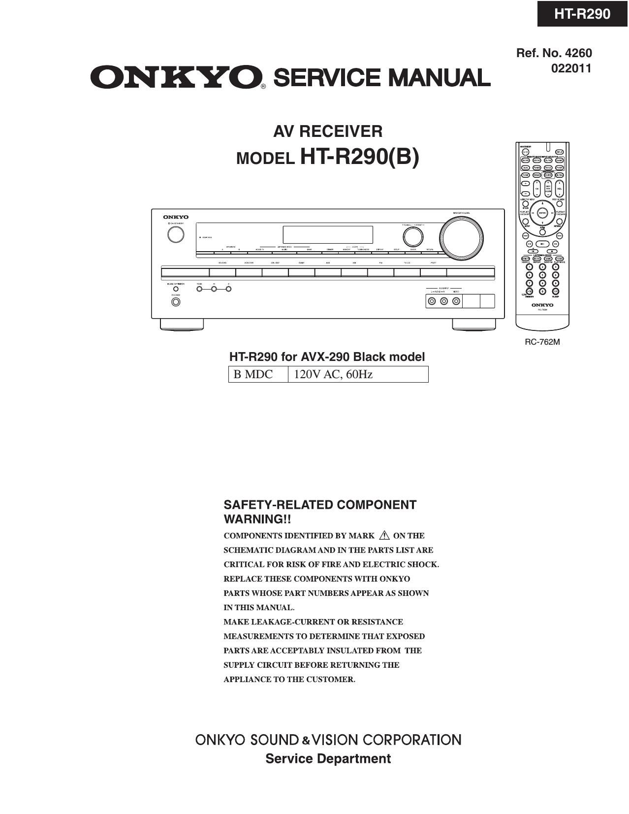 Onkyo HTR 290 B Service Manual