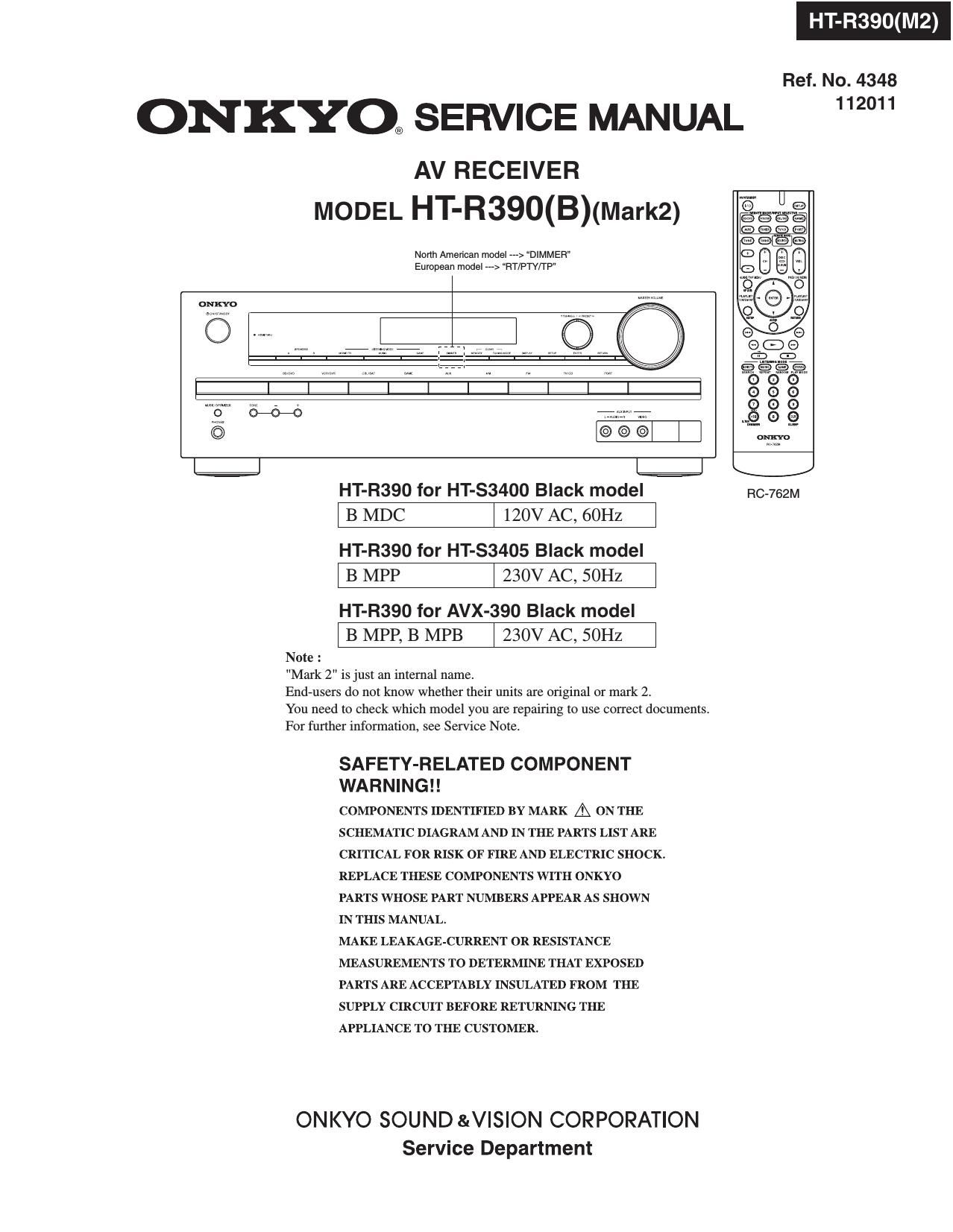 Onkyo HTR 390 Mk2 Service Manual