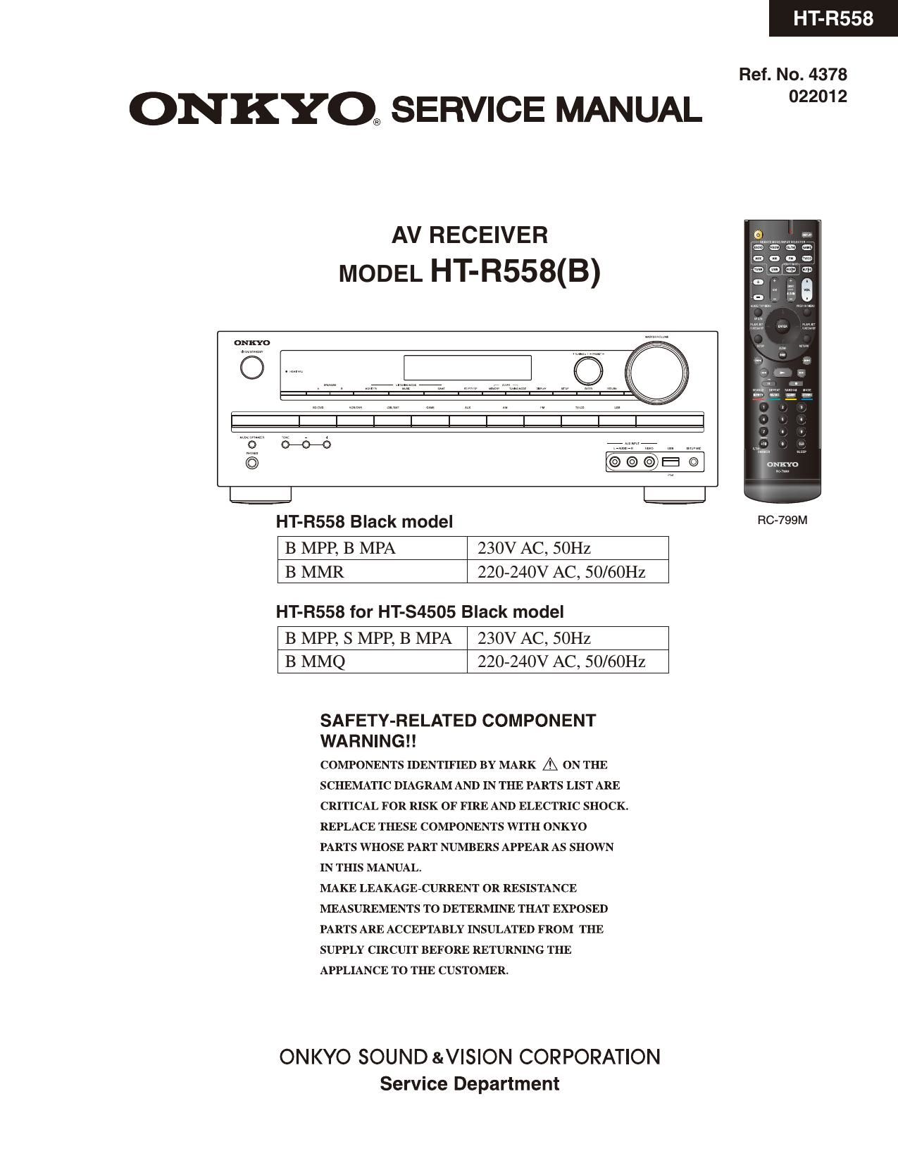 Onkyo HTR 558 Service Manual