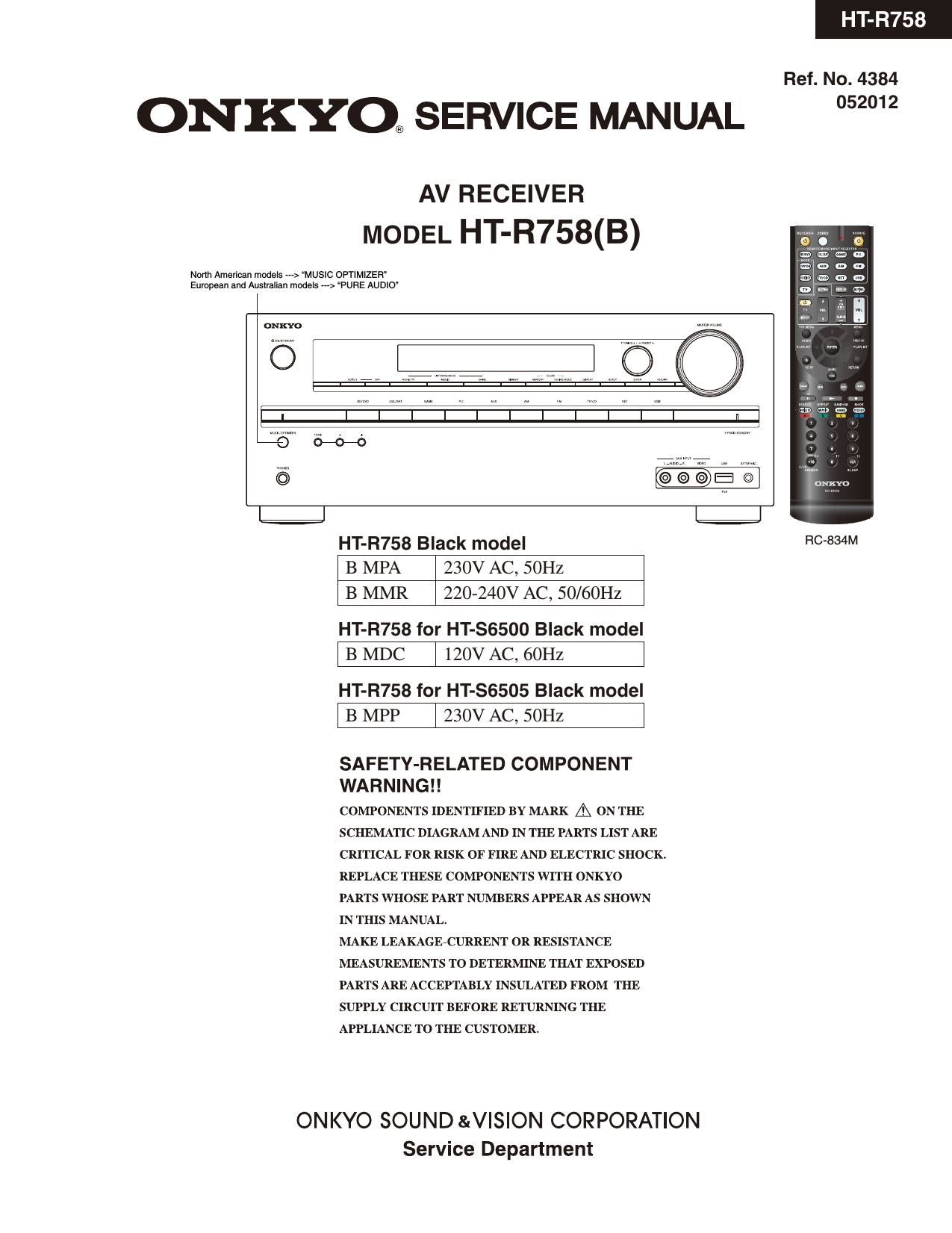 Onkyo HTR 758 Service Manual