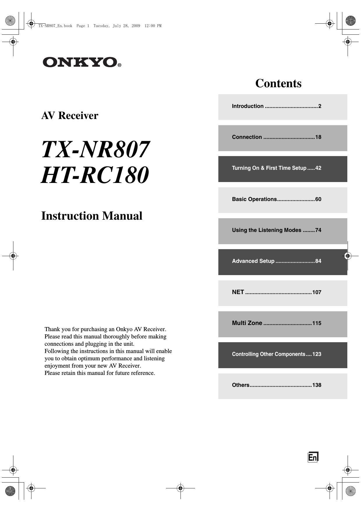Onkyo HTRC 180 Owners Manual