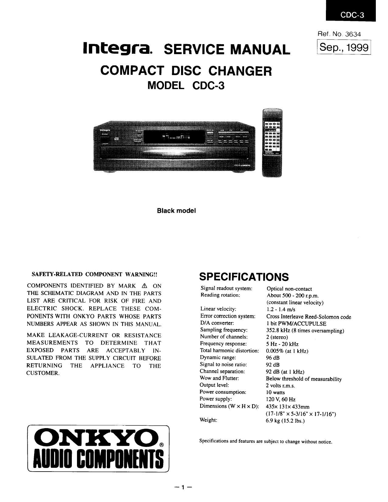 Onkyo Integra CDC 3 Service Manual