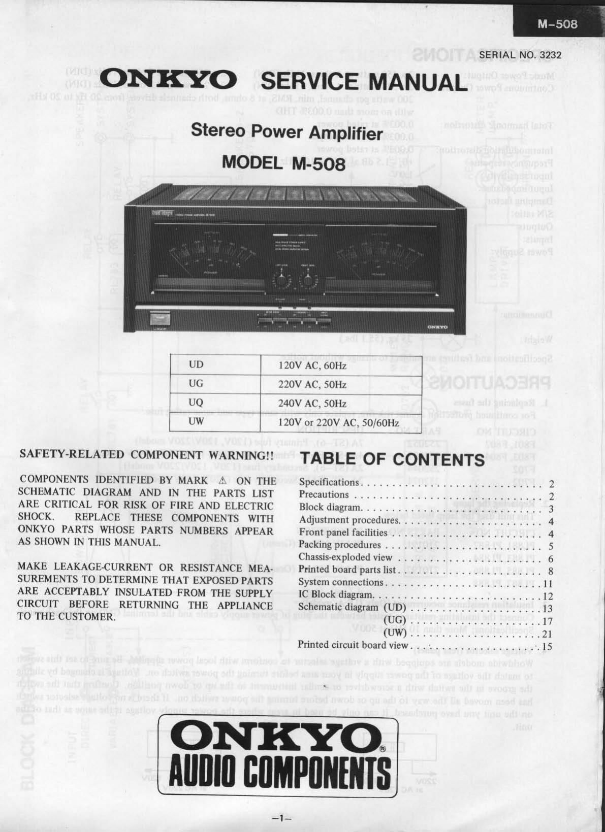 Onkyo Integra M 508 Service Manual