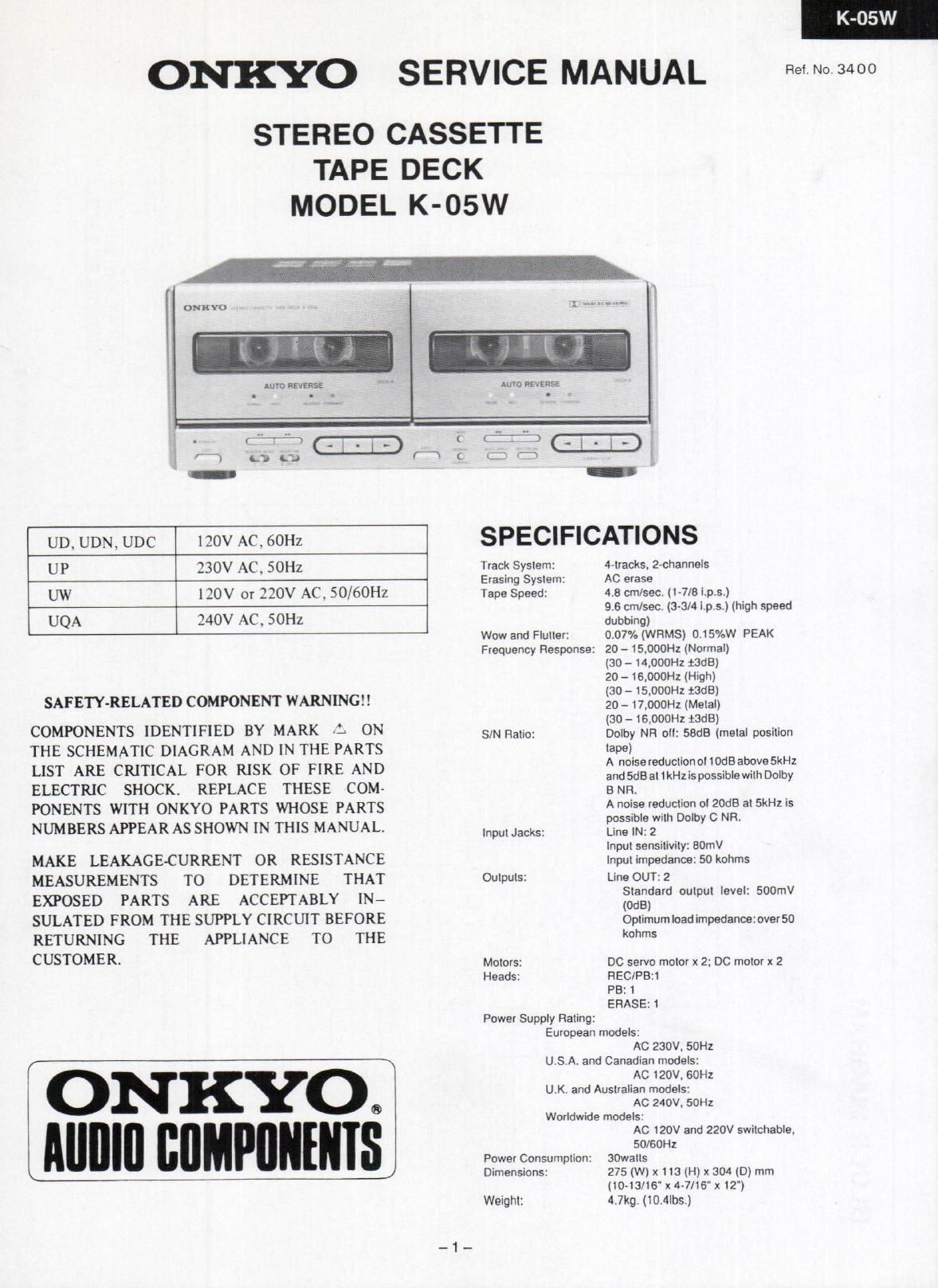 Onkyo K 05 W Service Manual