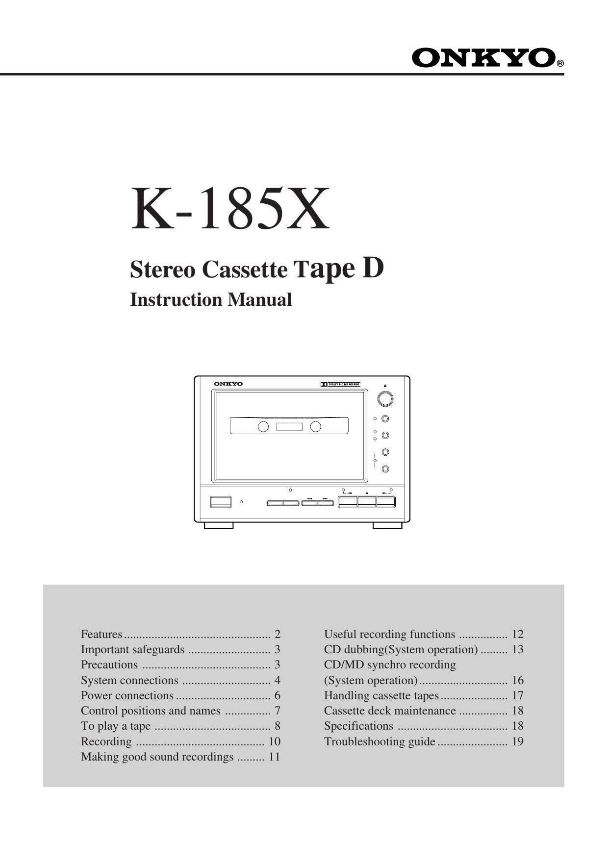 Onkyo K 185 X Owners Manual