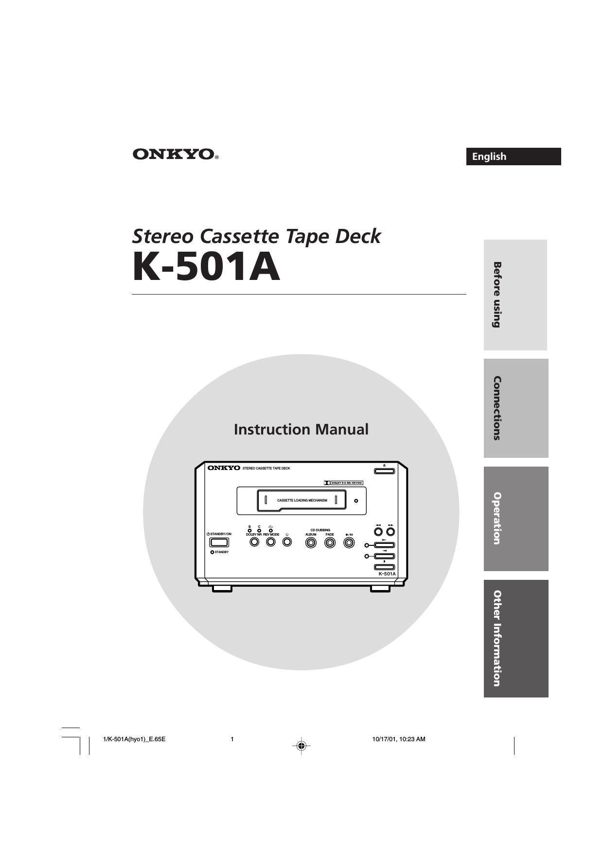 Onkyo K 501 A Owners Manual