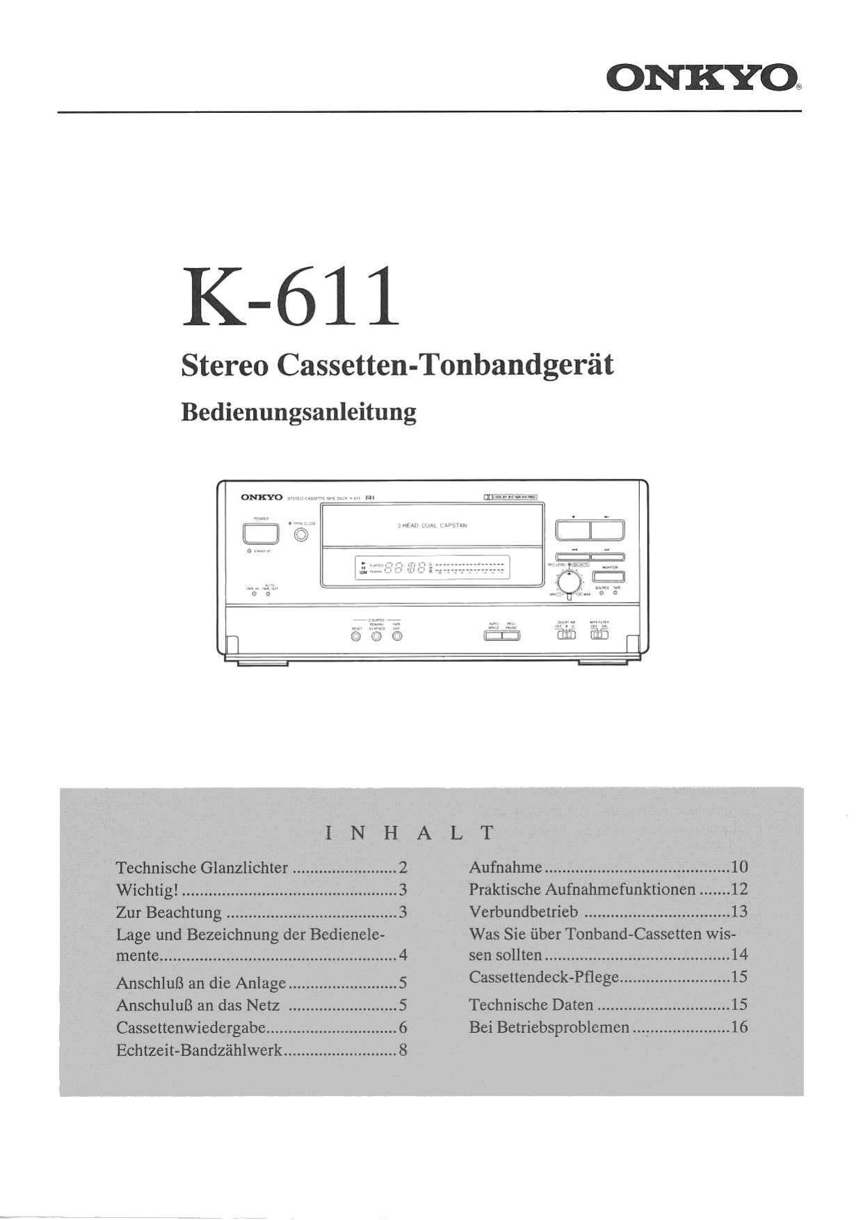 Onkyo K 611 Owners Manual