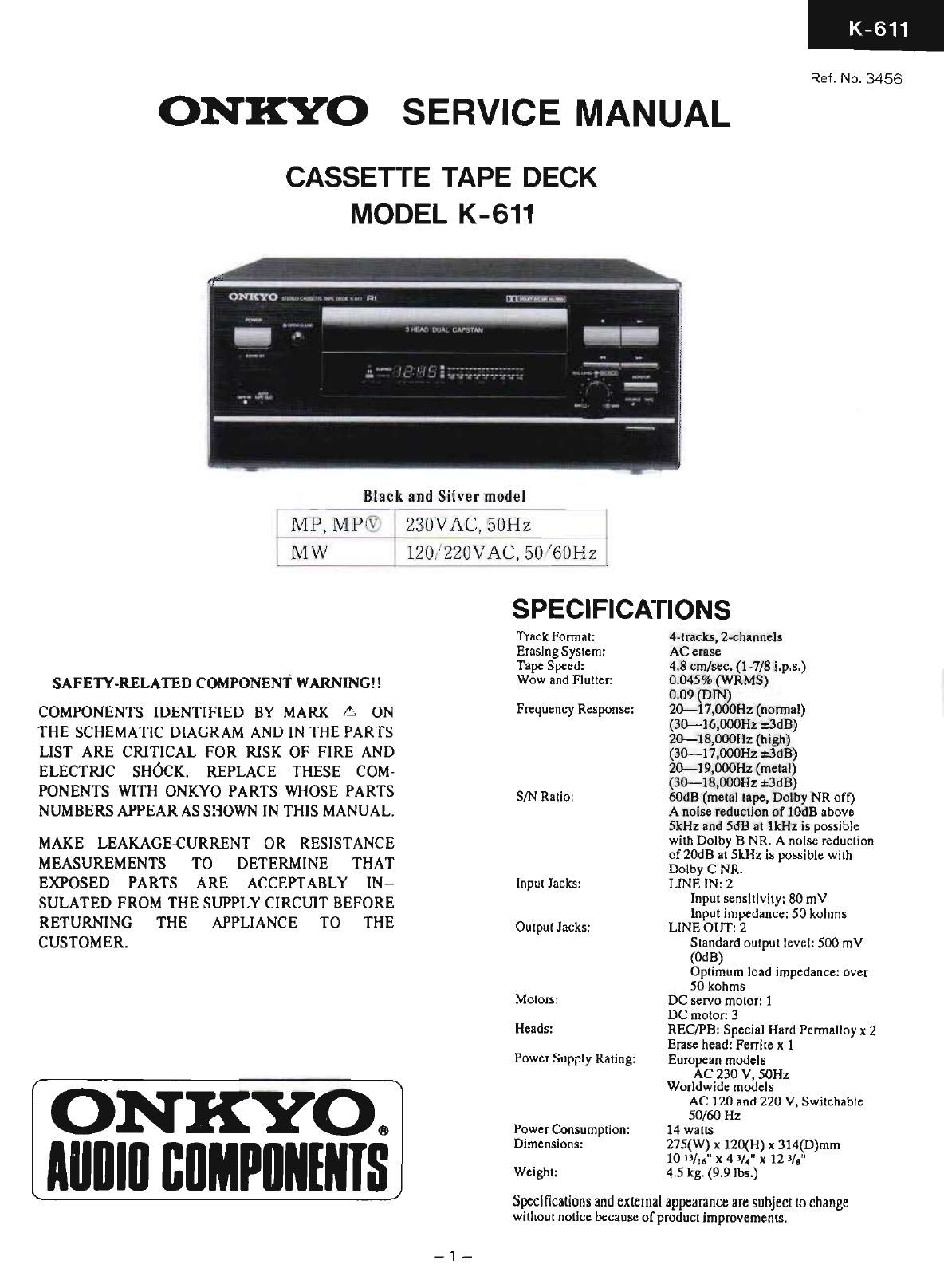 Onkyo K 611 Service Manual