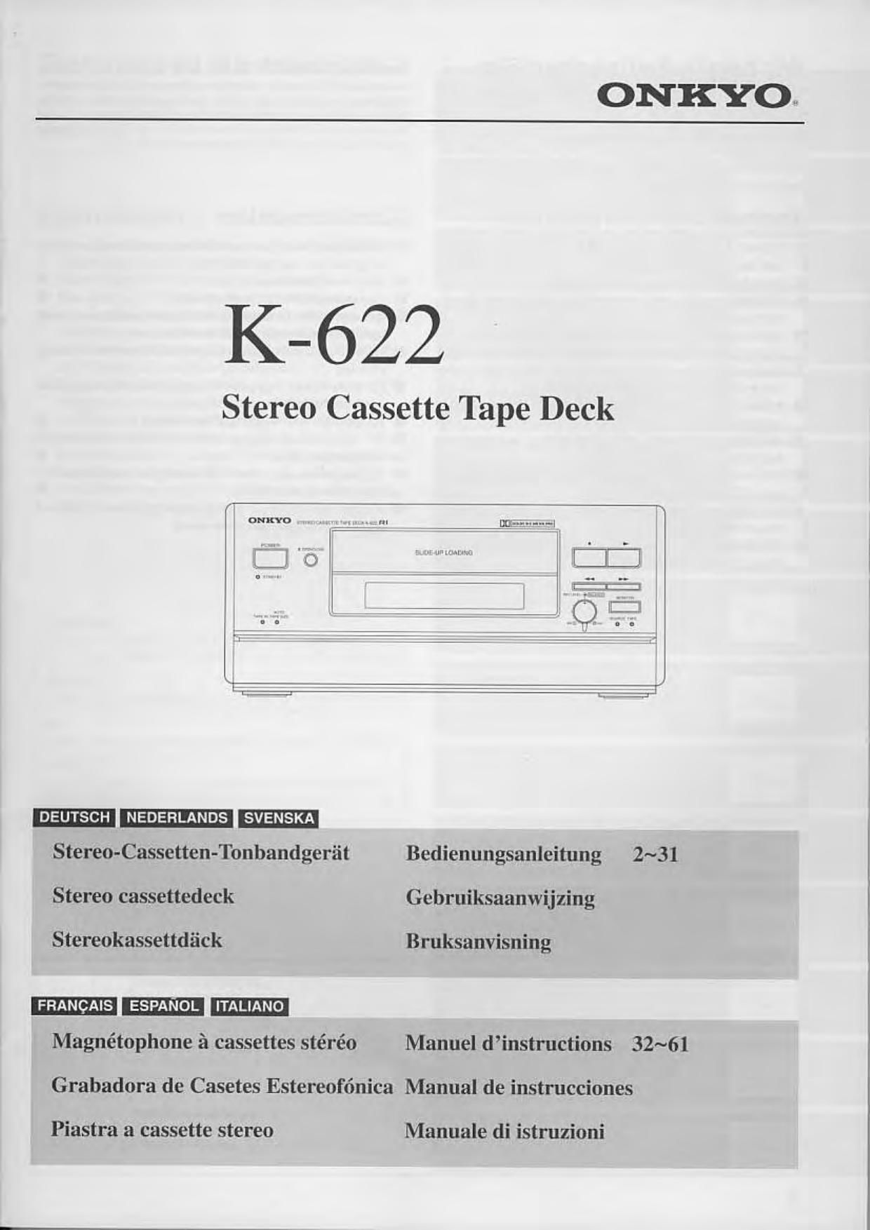 Onkyo K 622 Owners Manual