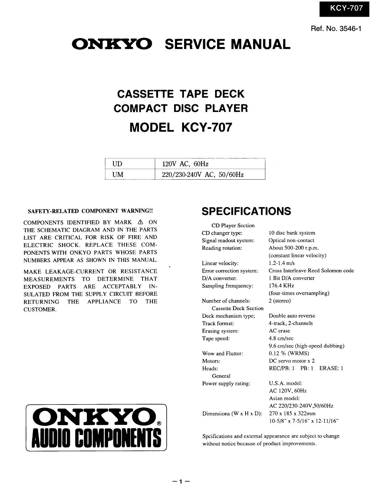 Onkyo KCY 707 Service Manual