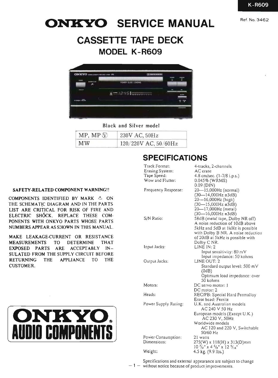 Onkyo KR 609 Service Manual