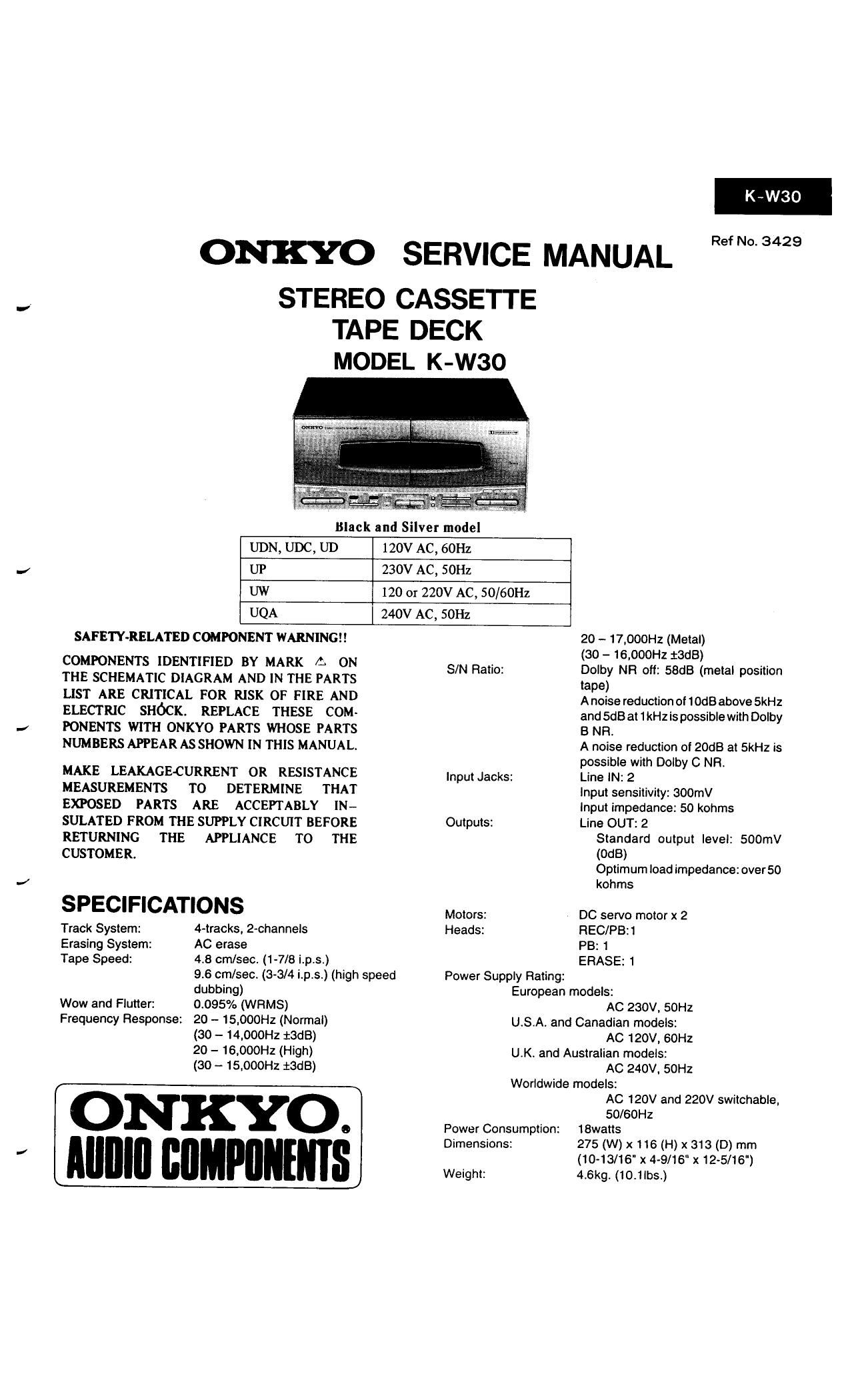 Onkyo KW 30 Service Manual