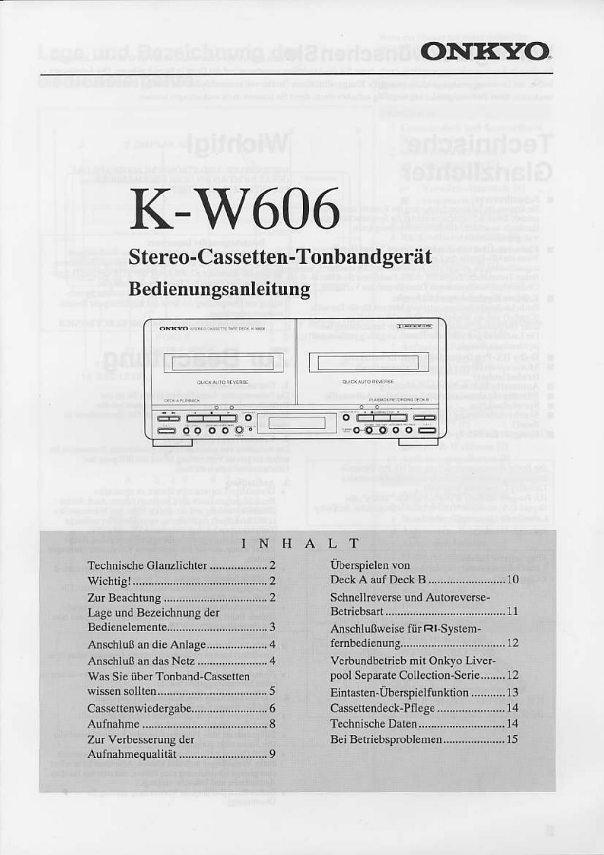 Onkyo KW 606 Owners Manual