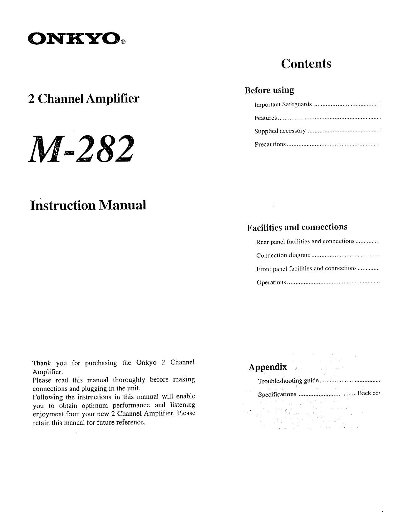 Onkyo M 282 Owners Manual