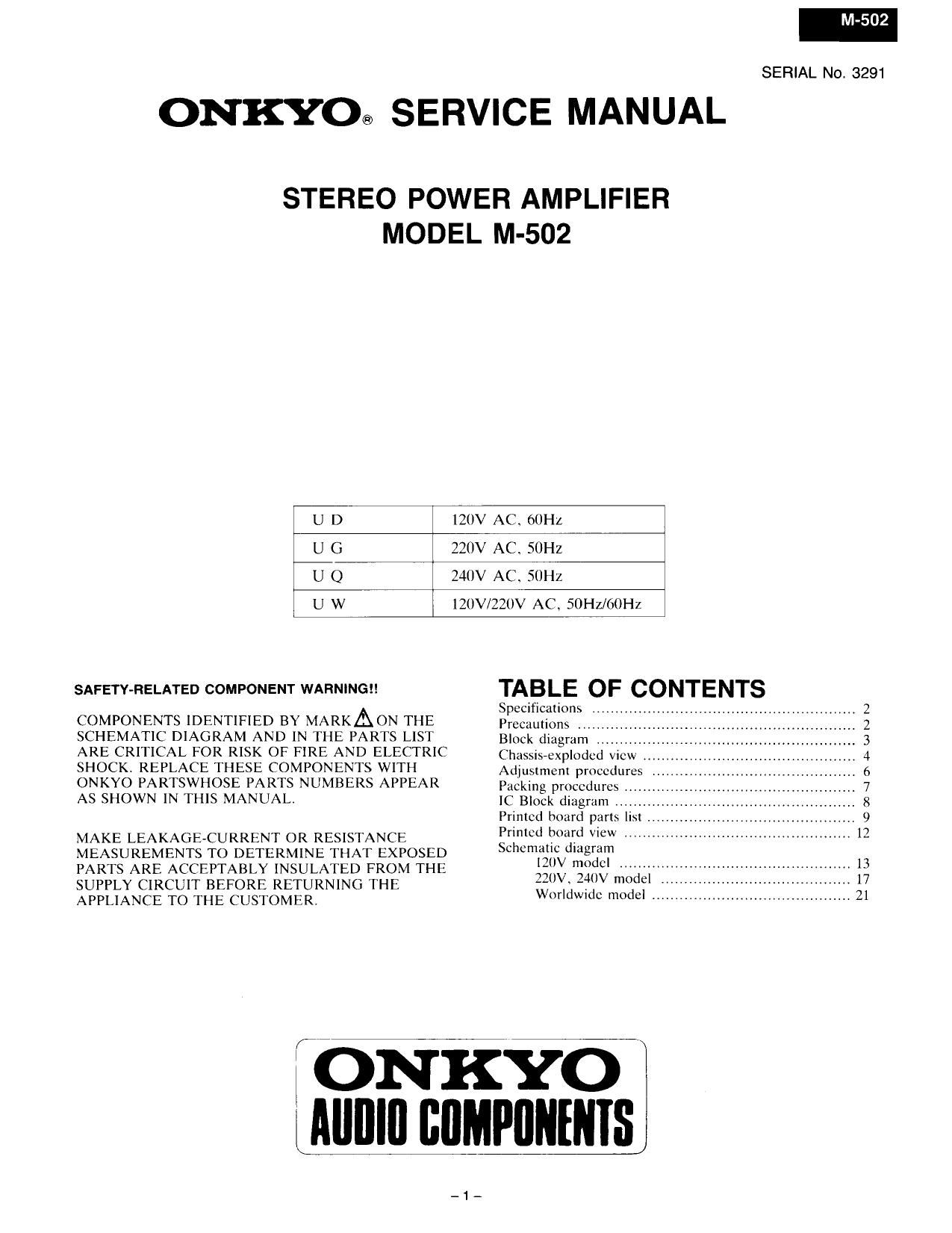 Onkyo M 502 Service Manual