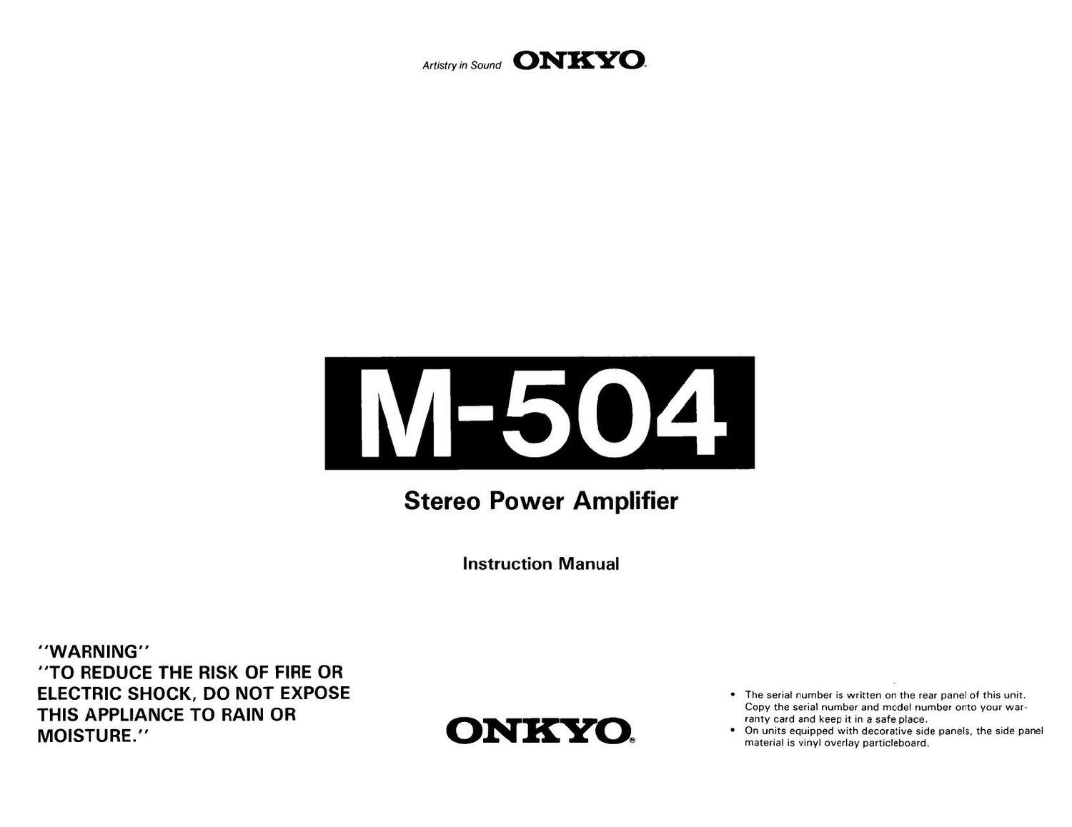 Onkyo M 504 Owners Manual