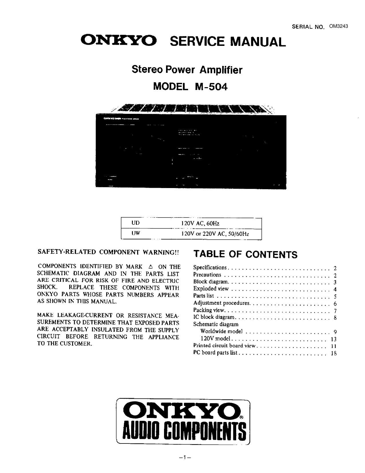 Onkyo M 504 Service Manual