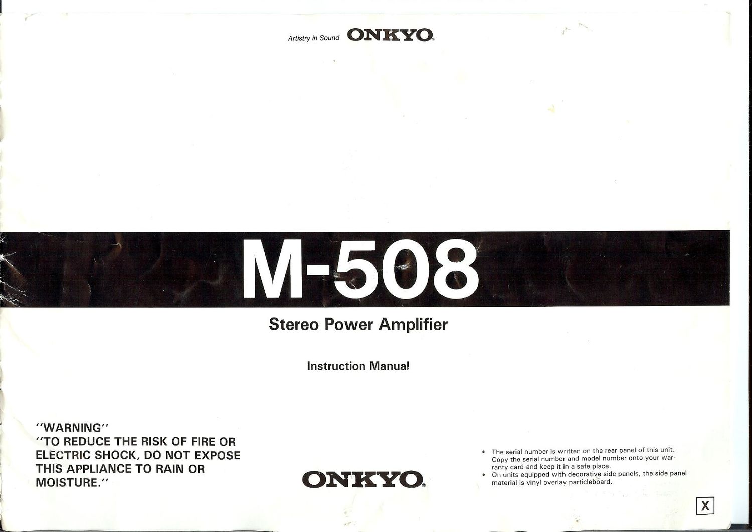 Onkyo M 508 Owners Manual